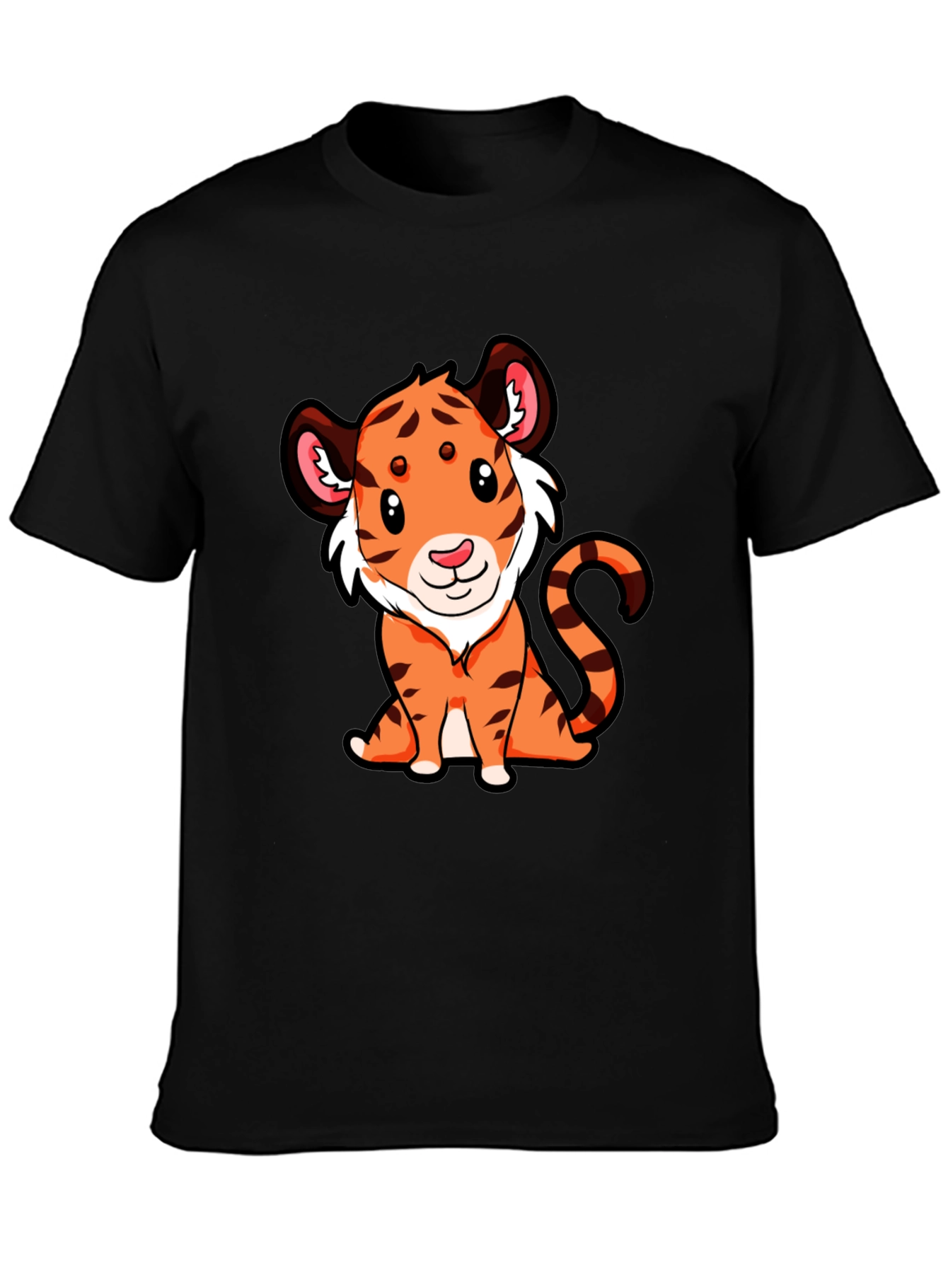 Cute Tiger Graphic Tee - Black Cotton T-Shirt