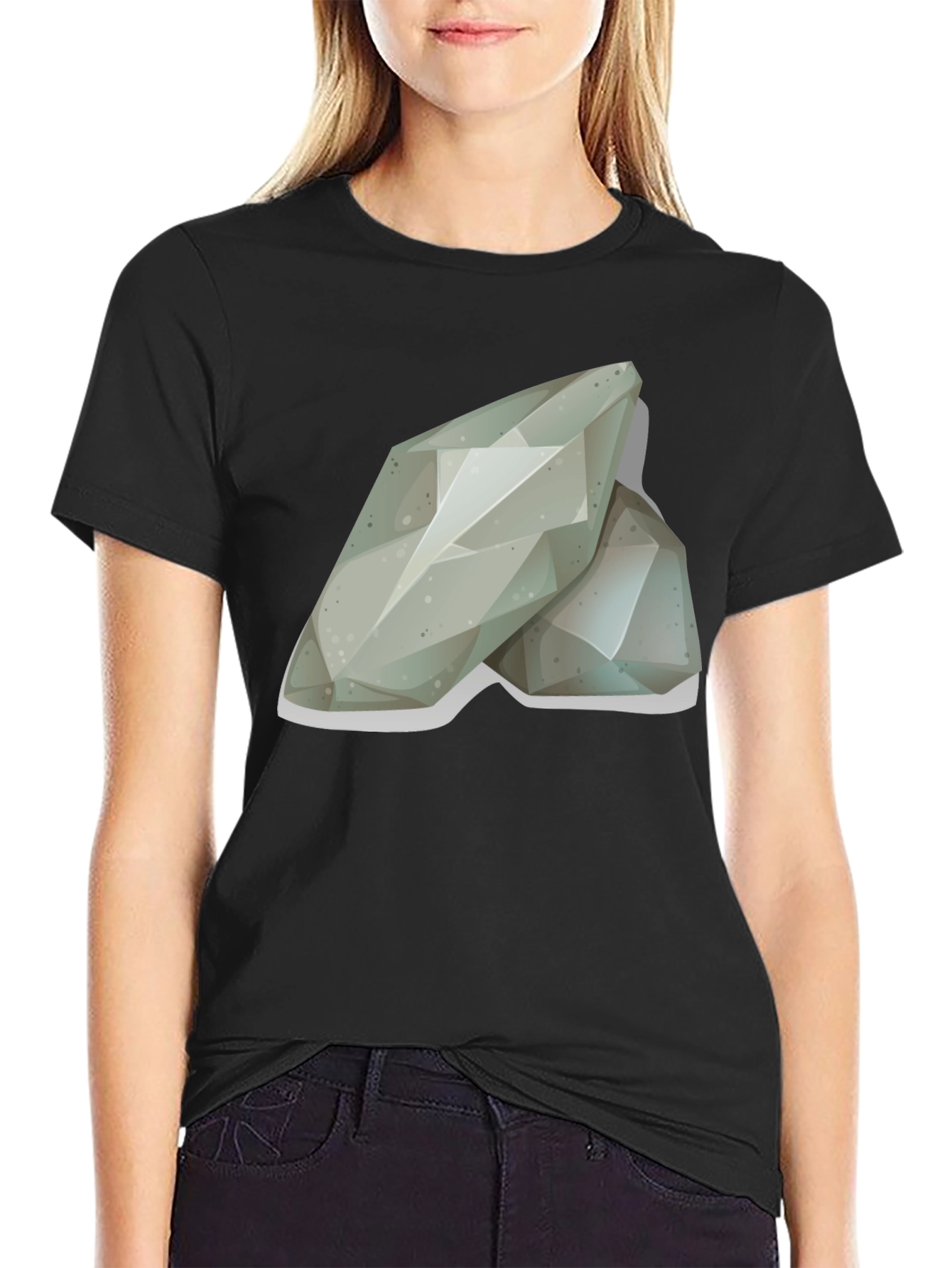Abstract Geometric Stone Graphic Tee - Black