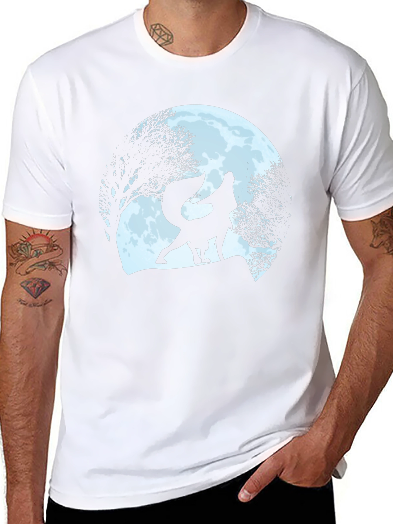 Wolf Howling at Moon Graphic Tee