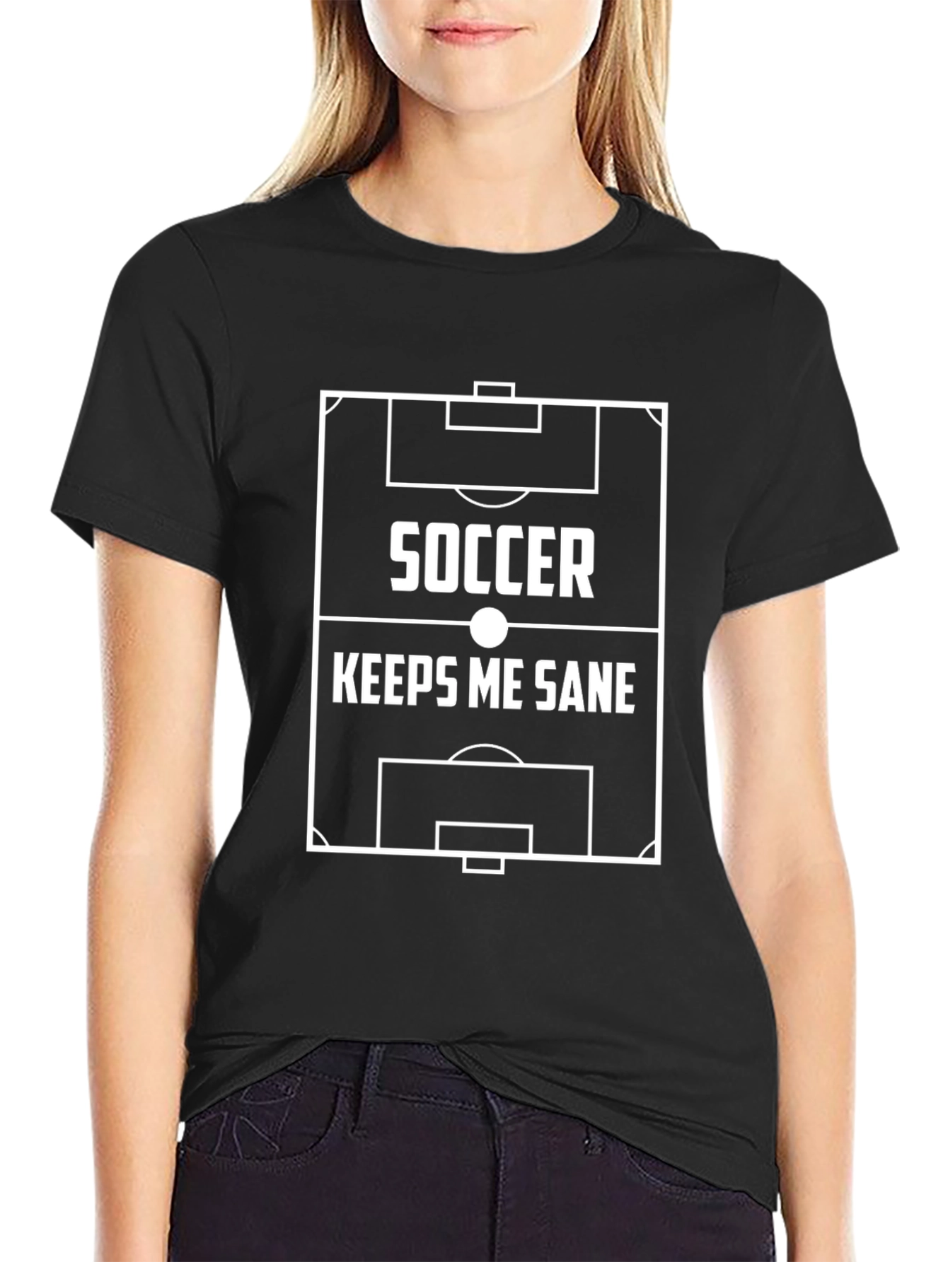 Soccer Keeps Me Sane Black Graphic T-Shirt