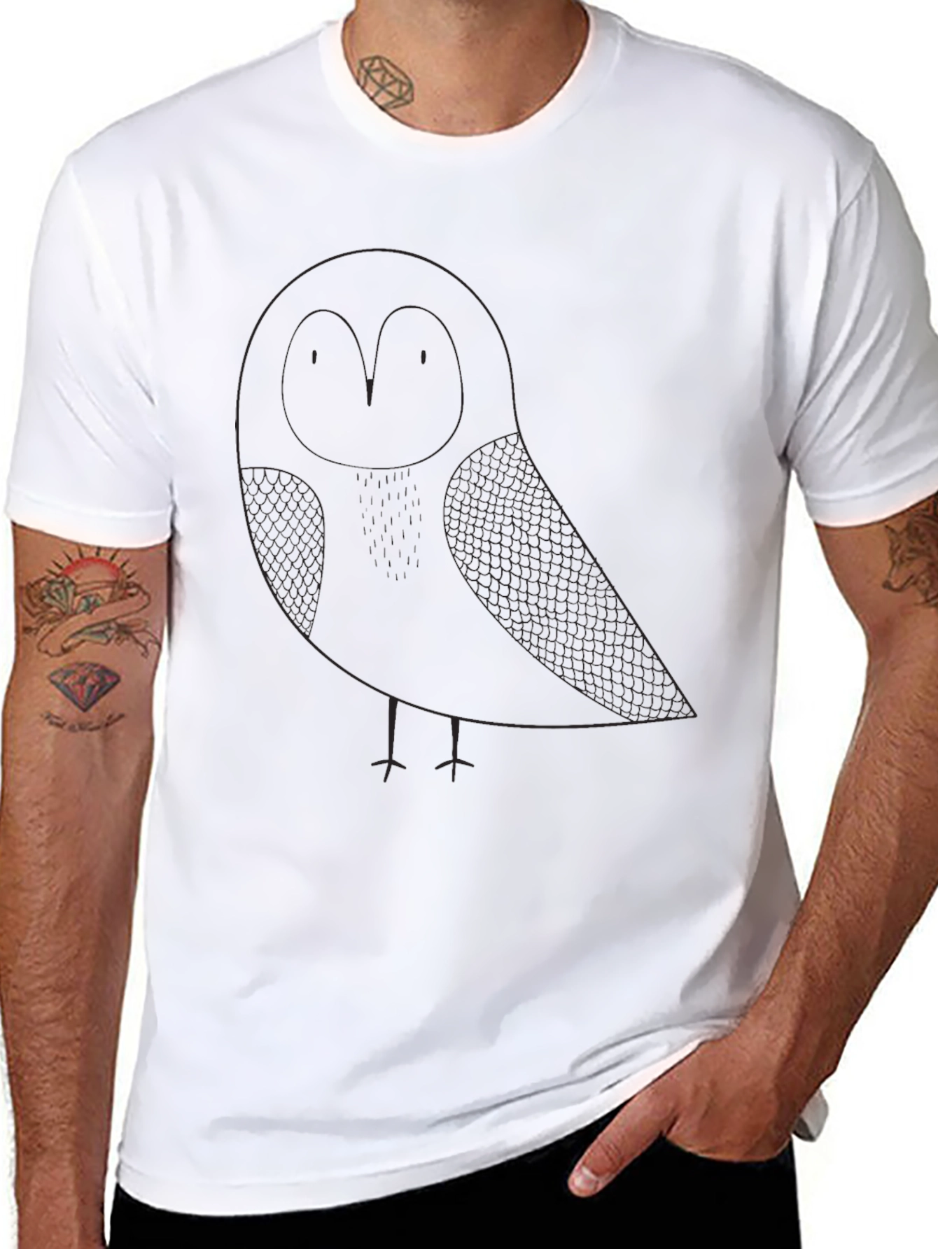 Mens Black Owl Graphic T-Shirt - Casual Style
