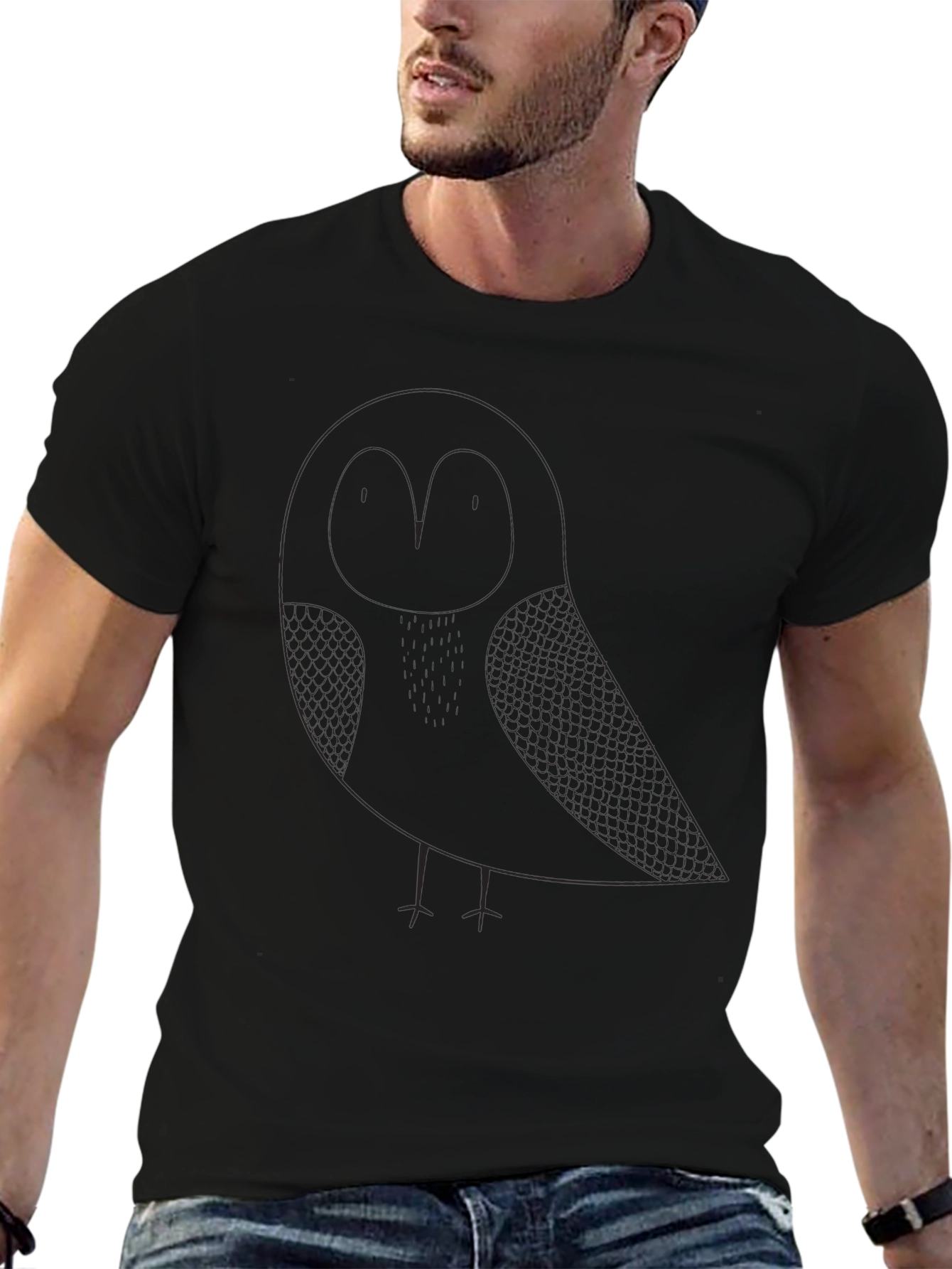 Mens Black Owl Graphic T-Shirt - Casual Style