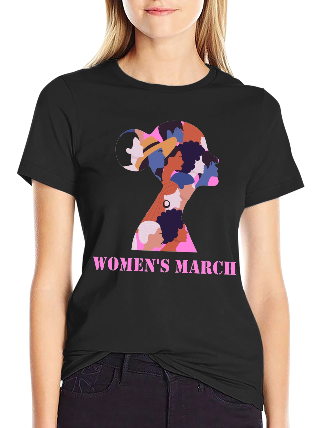 Womens March Graphic Tee - Empowering Black Shirt