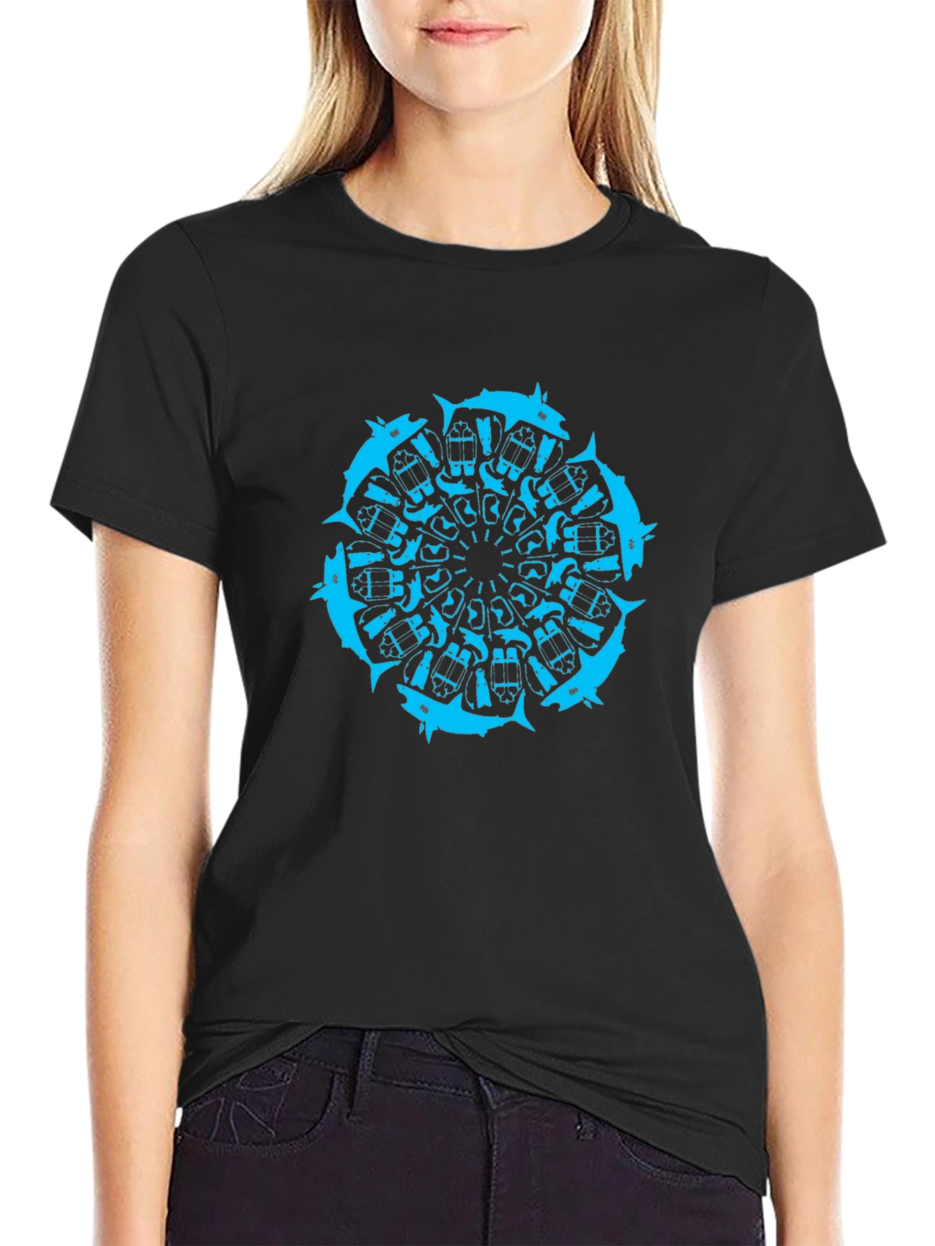 Geometric Wolf Mandala Black T-Shirt