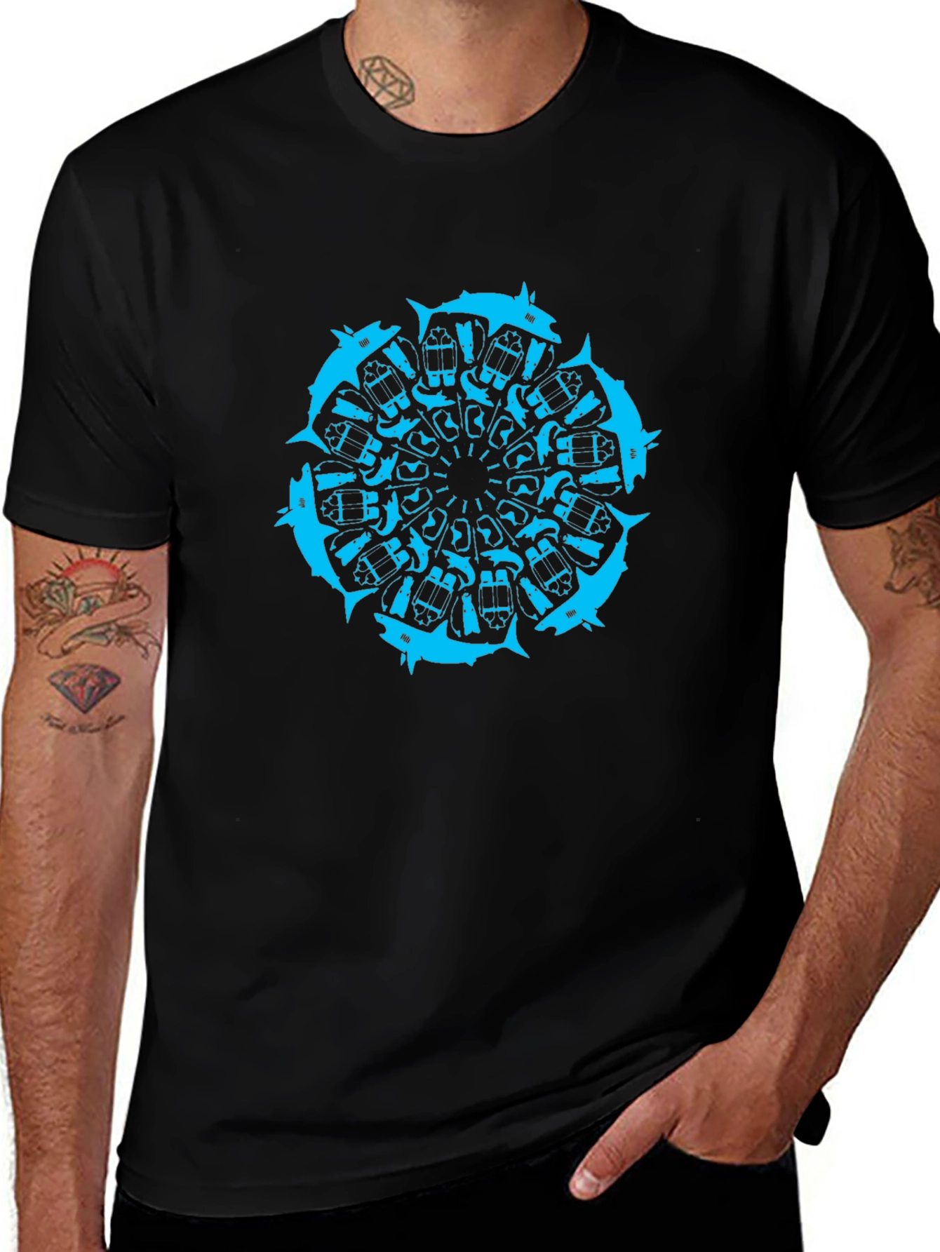 Geometric Wolf Mandala Black T-Shirt