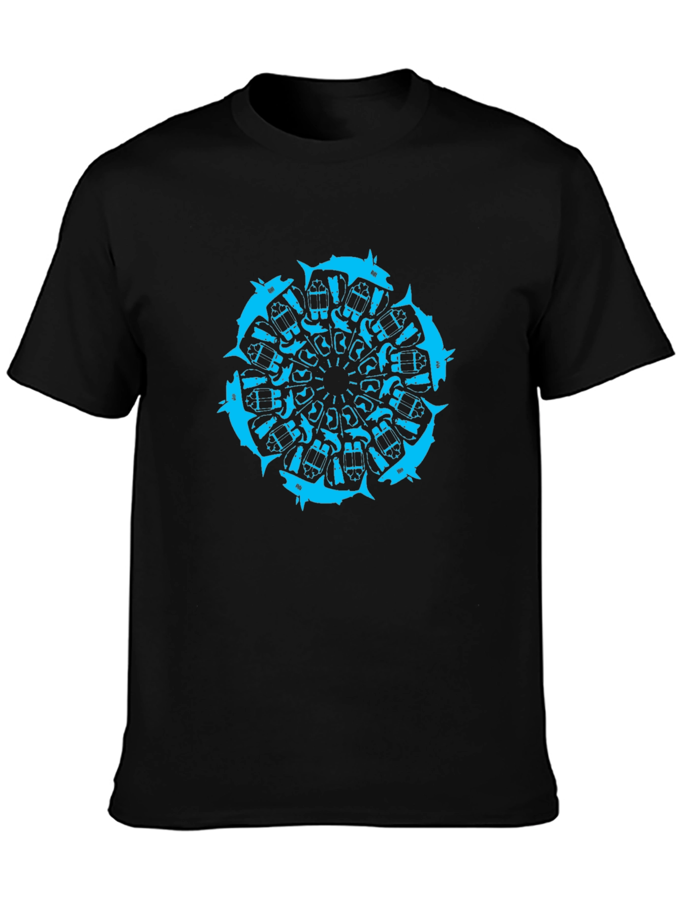 Geometric Wolf Mandala Black T-Shirt