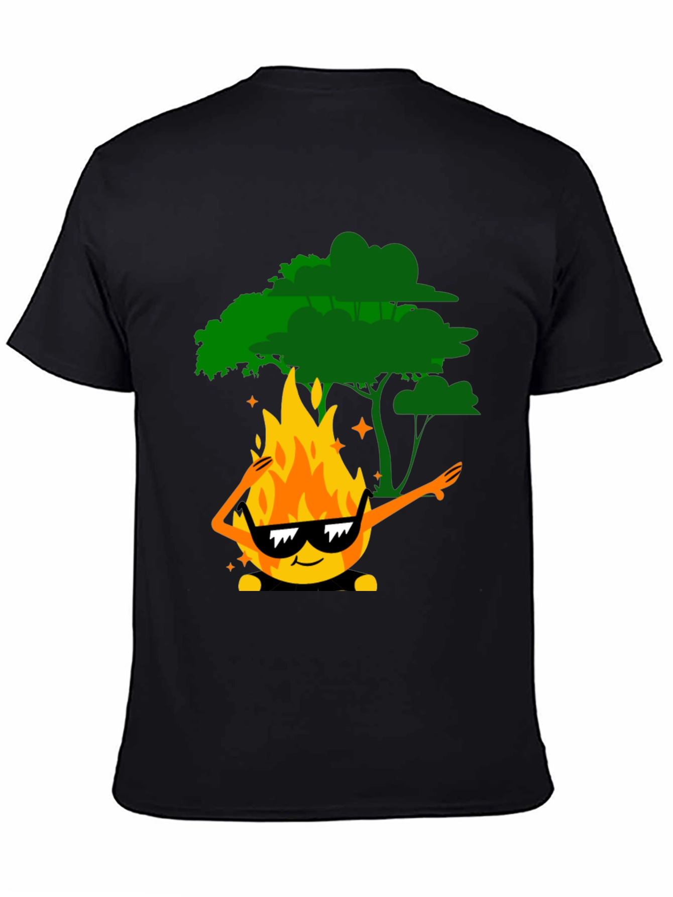 Dabbing Fire & Tree Graphic T-Shirt - Black