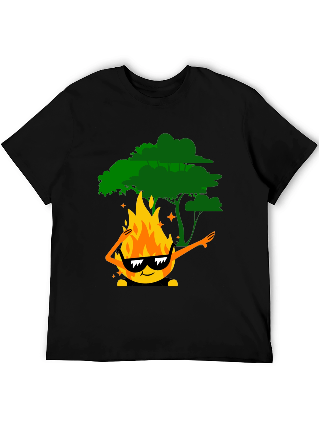 Dabbing Fire & Tree Graphic T-Shirt - Black