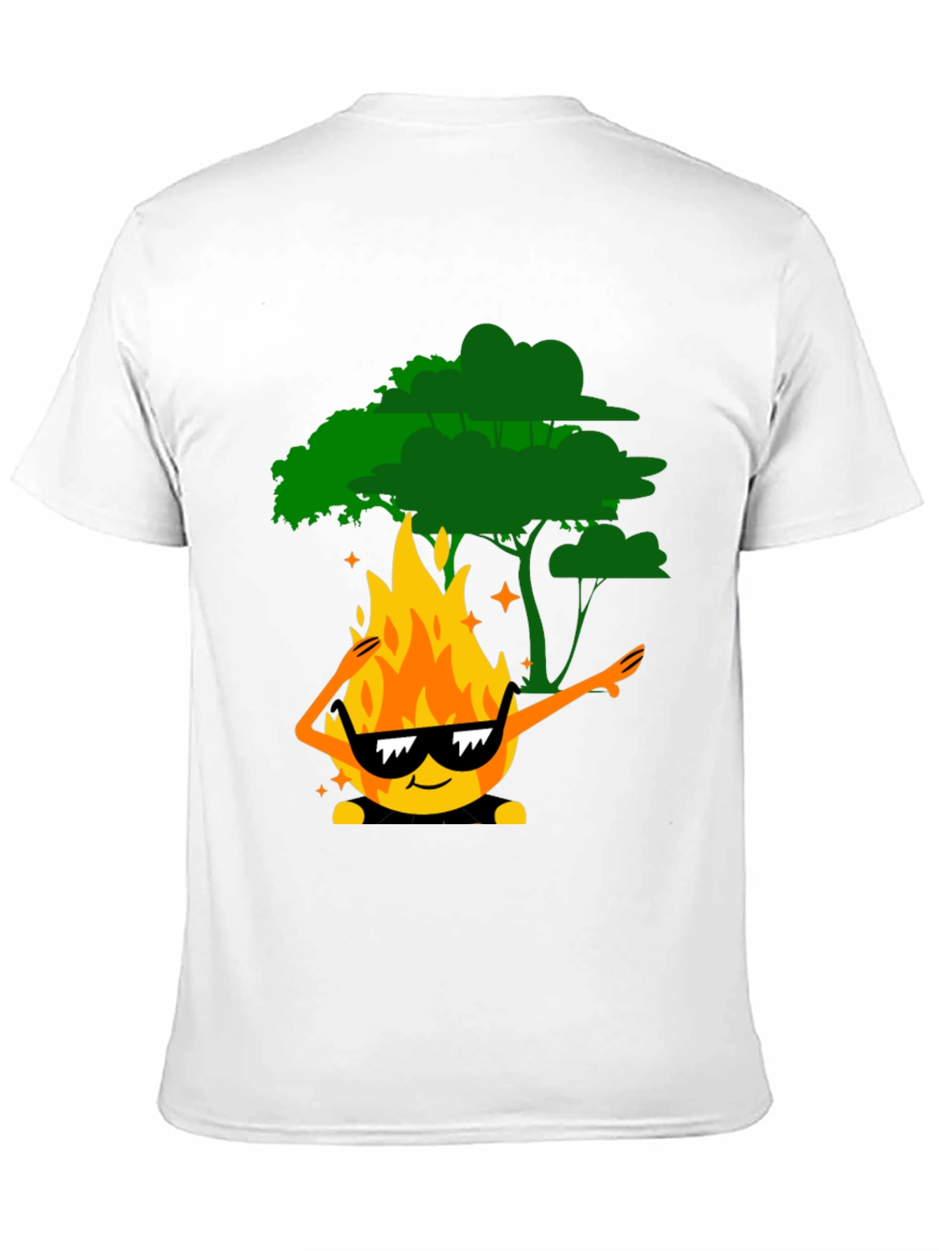 Dabbing Fire & Tree Graphic T-Shirt - Black