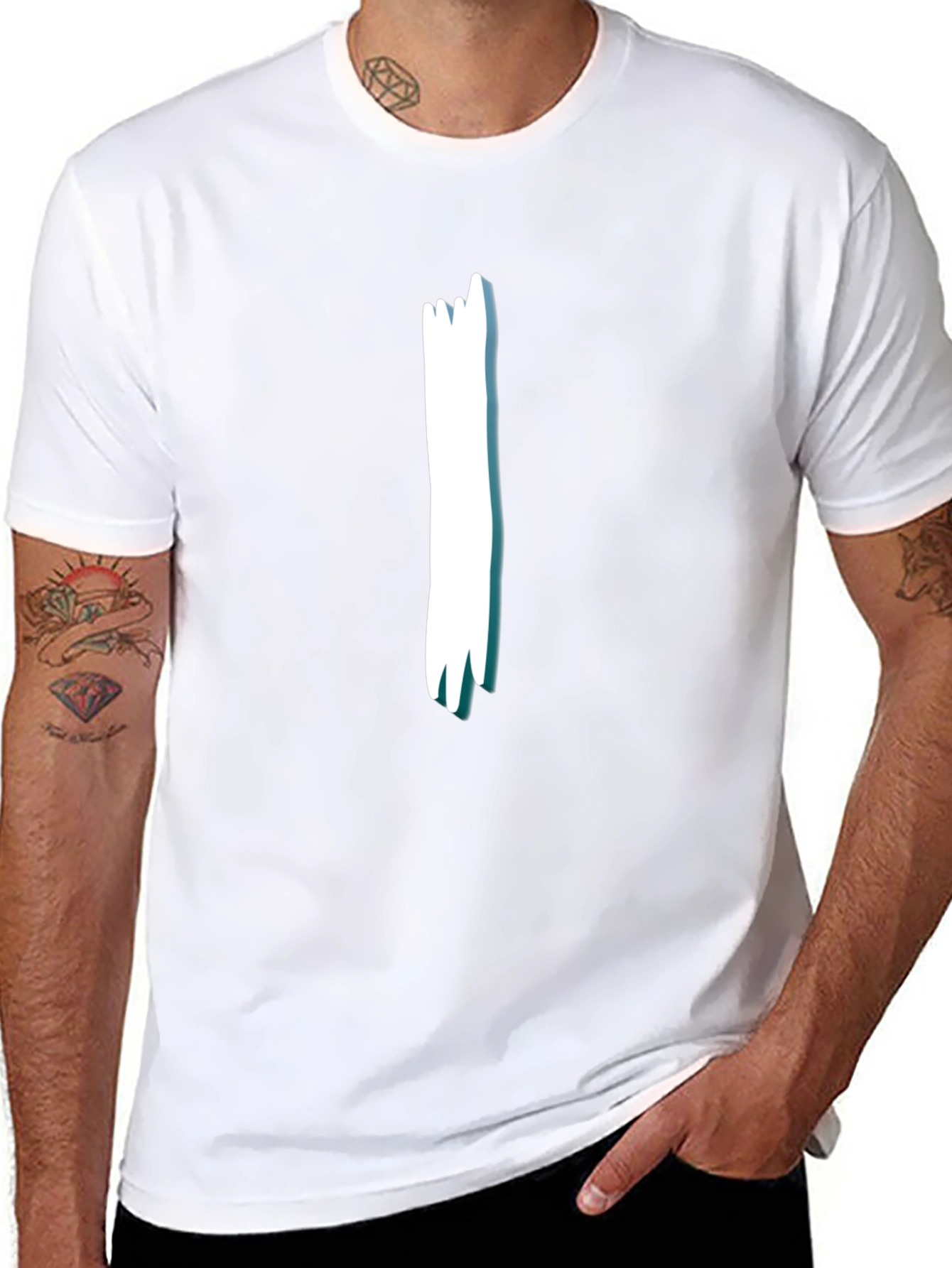 Black Tee with White Stripe Design