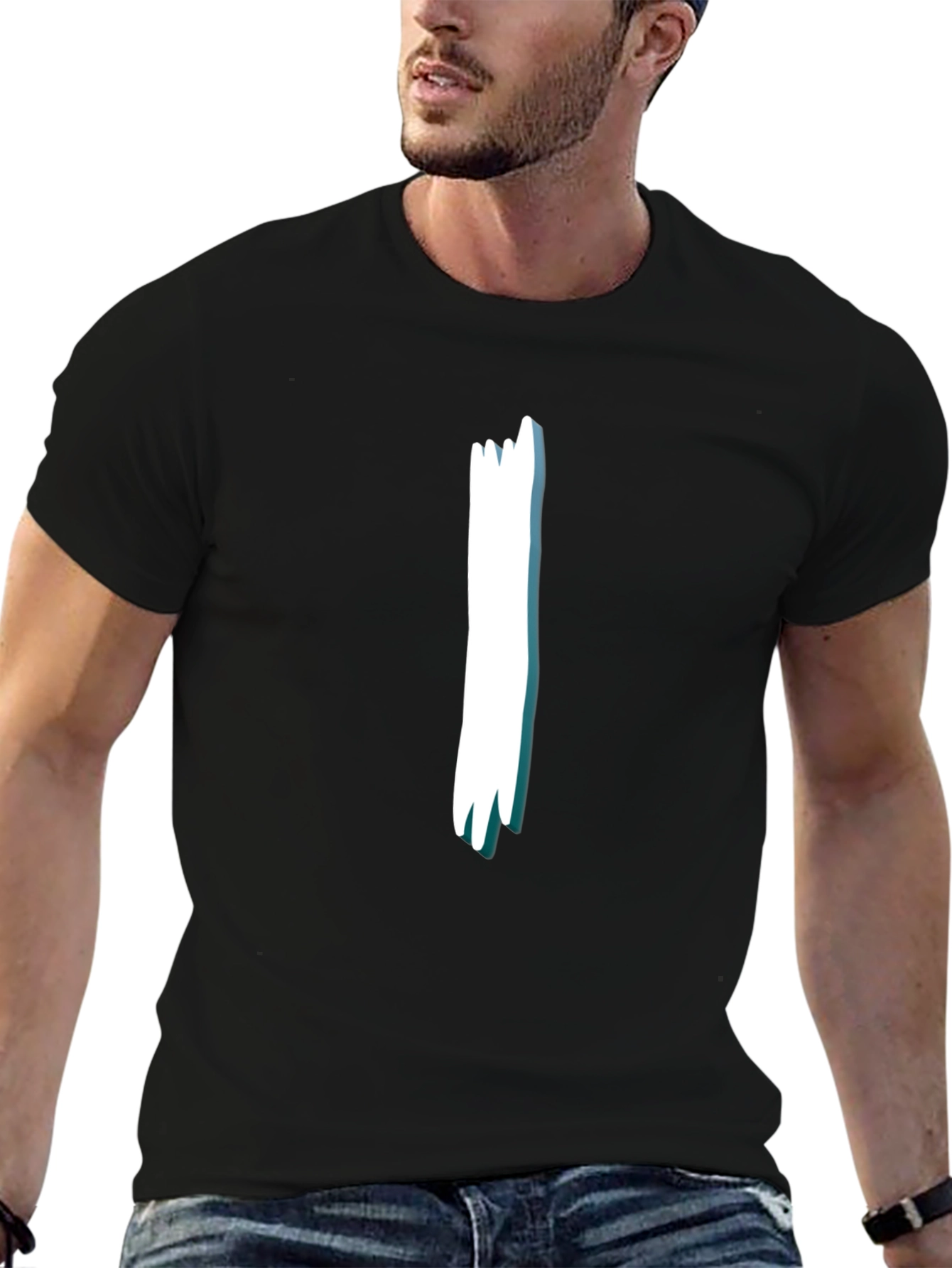 Black Tee with White Stripe Design