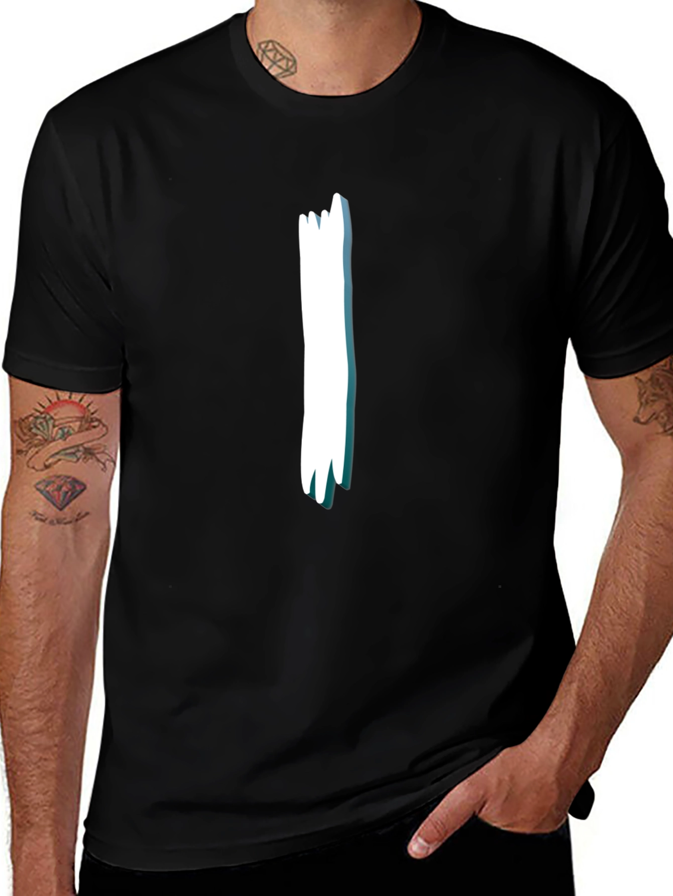Black Tee with White Stripe Design