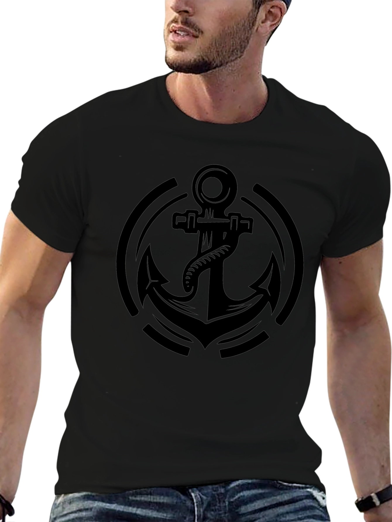 Black Anchor Graphic Tee - Nautical Style