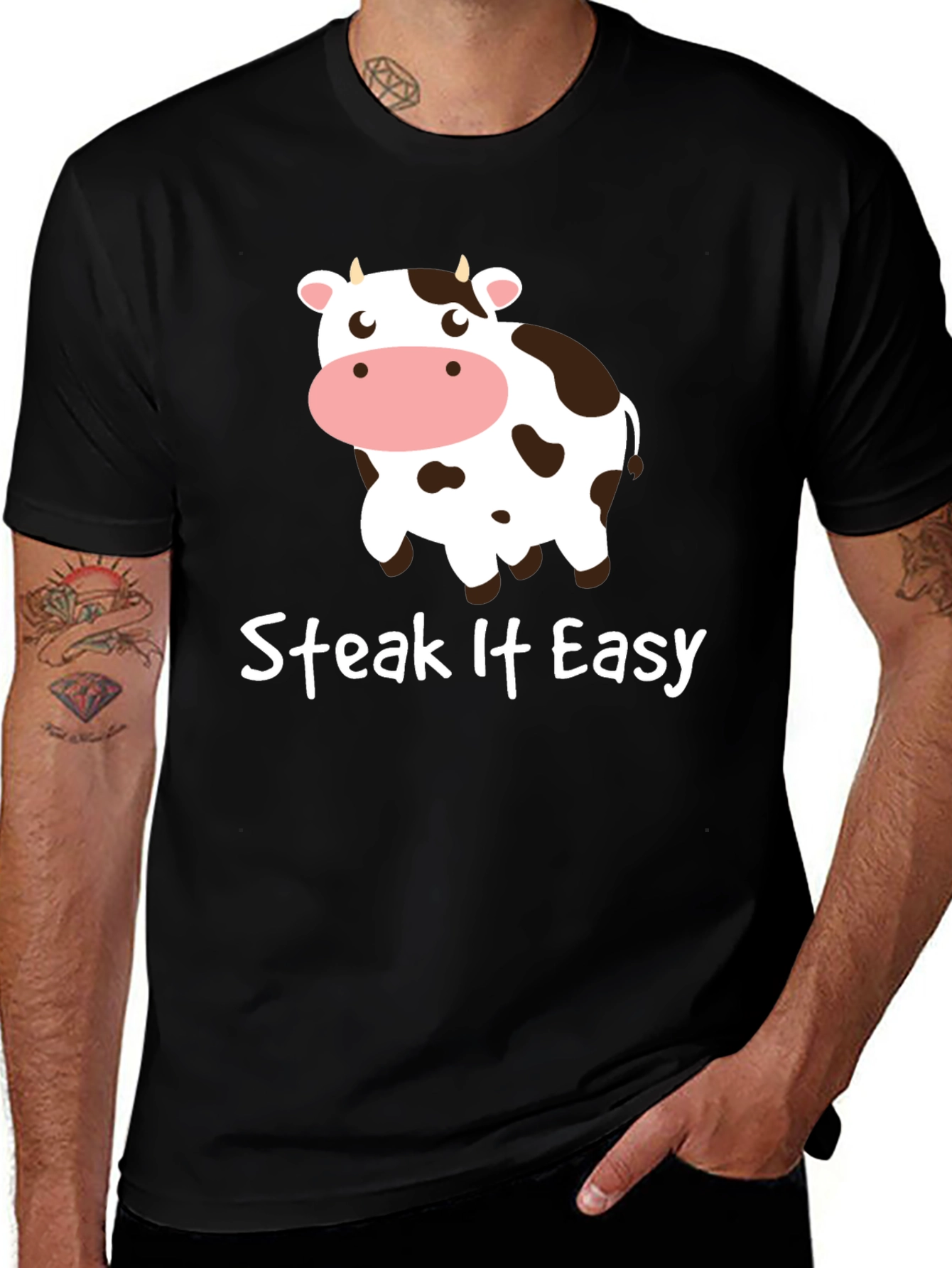 Steak It Easy Funny Cow Graphic T-Shirt