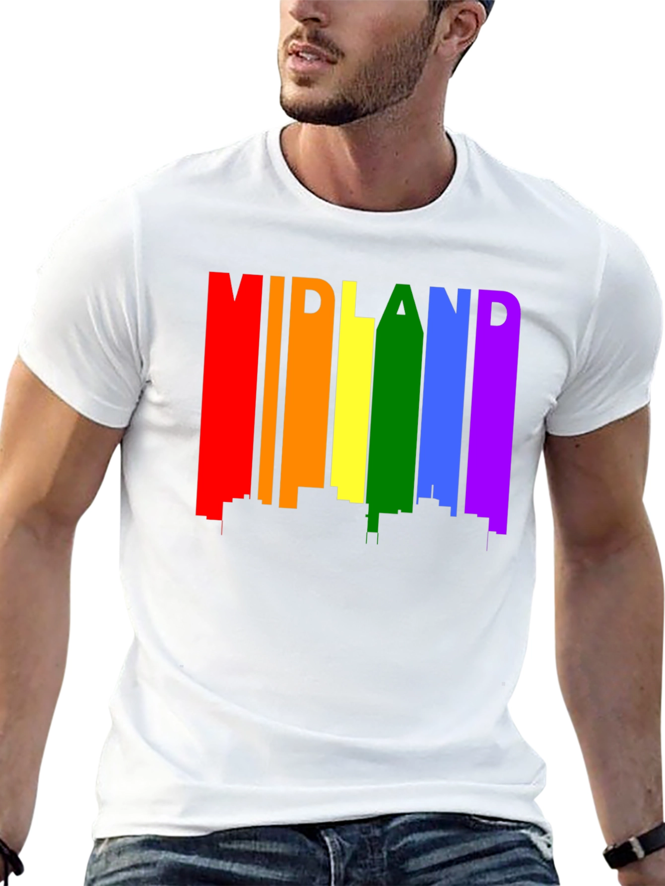 Midland Pride T-Shirt - Rainbow Cityscape Tee