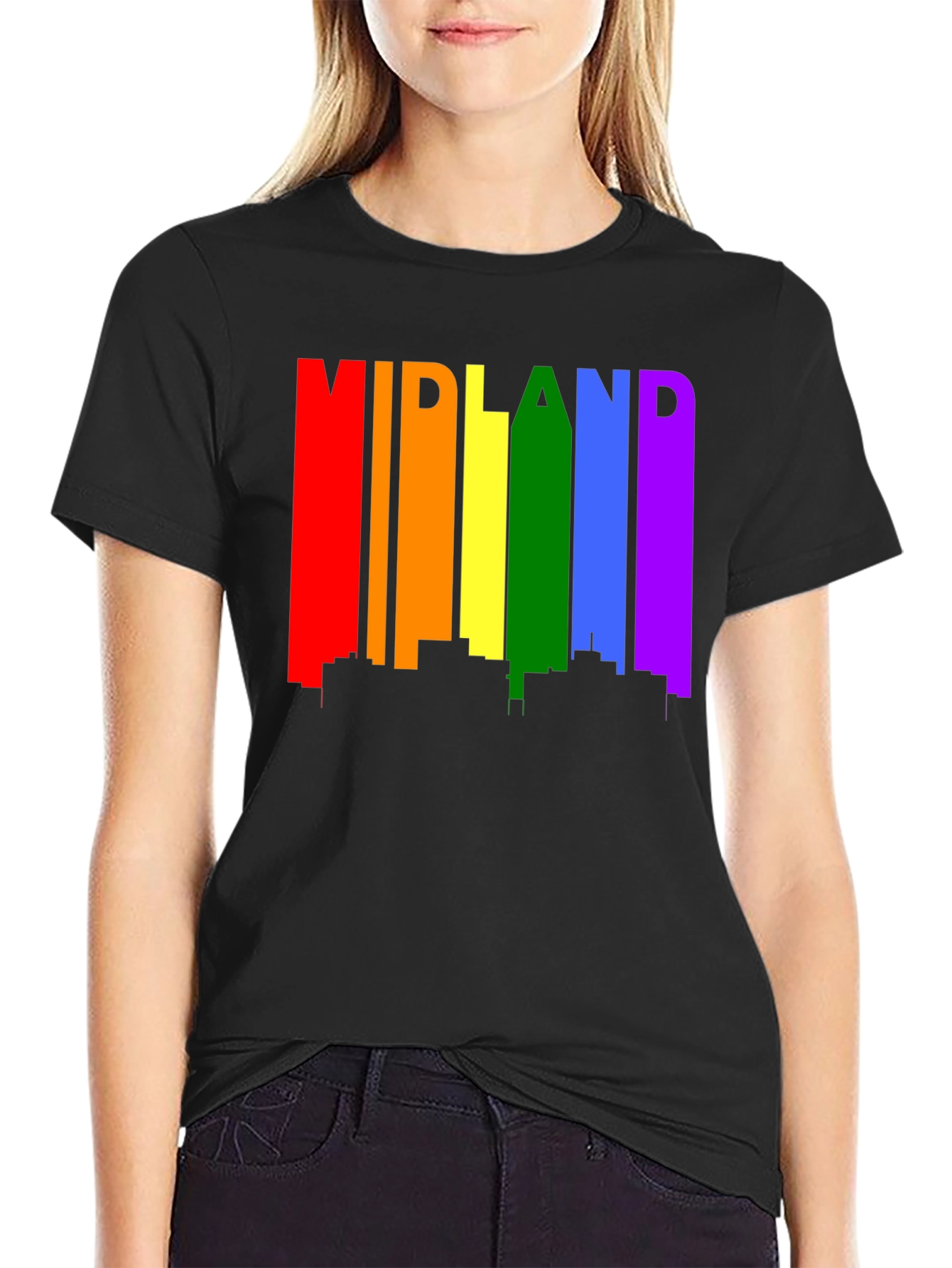 Midland Pride T-Shirt - Rainbow Cityscape Tee
