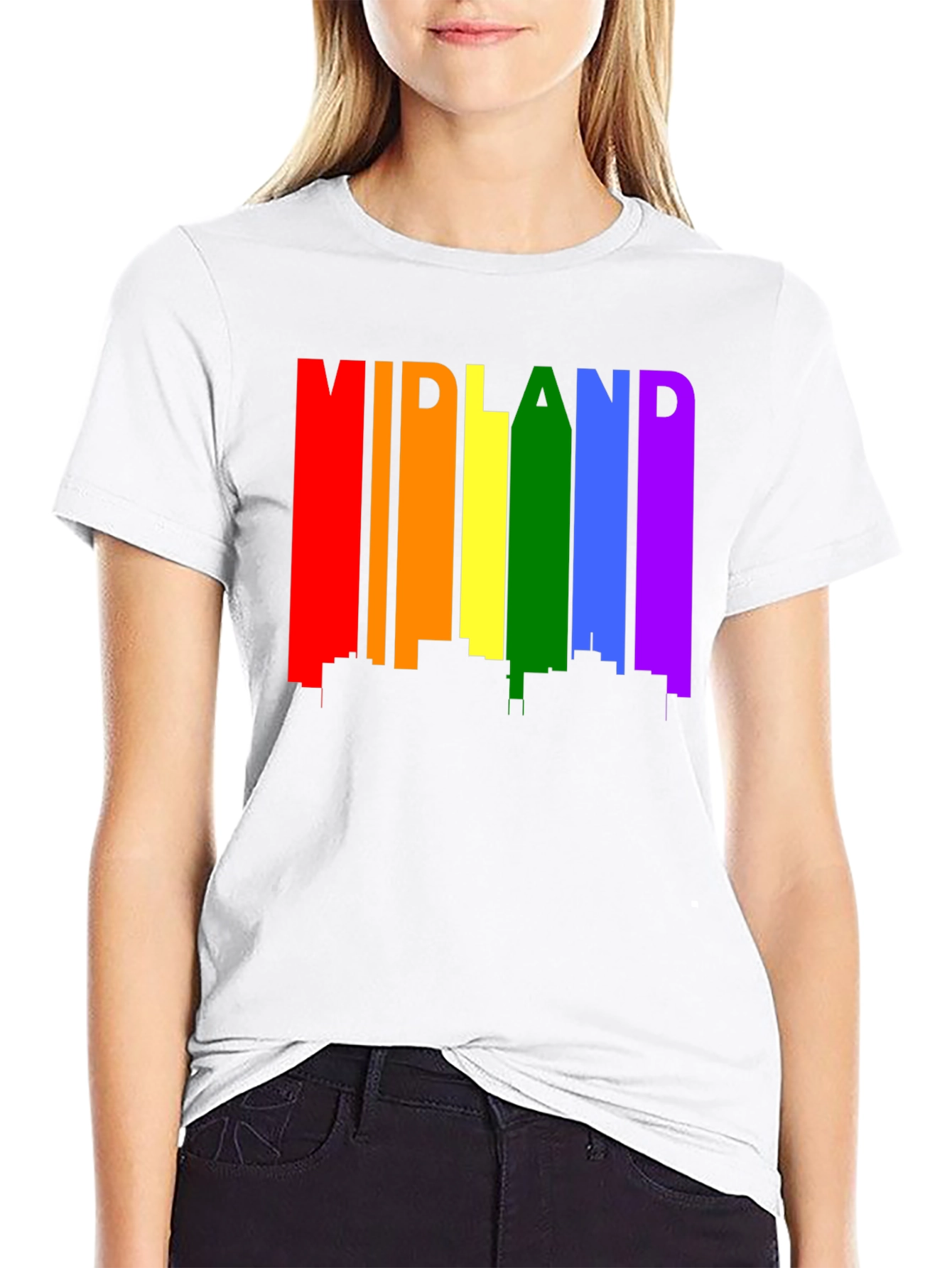 Midland Pride T-Shirt - Rainbow Cityscape Tee