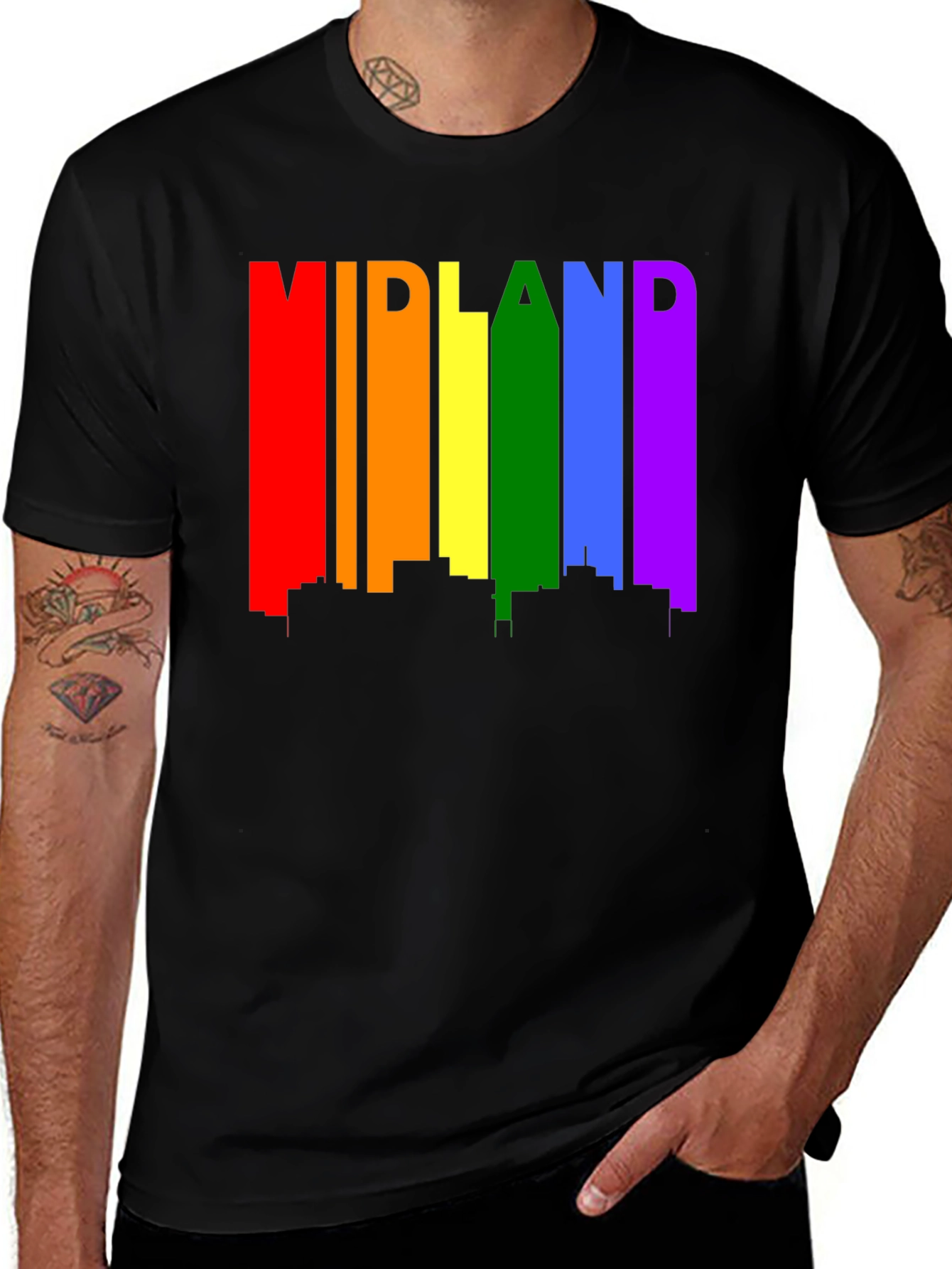 Midland Pride T-Shirt - Rainbow Cityscape Tee