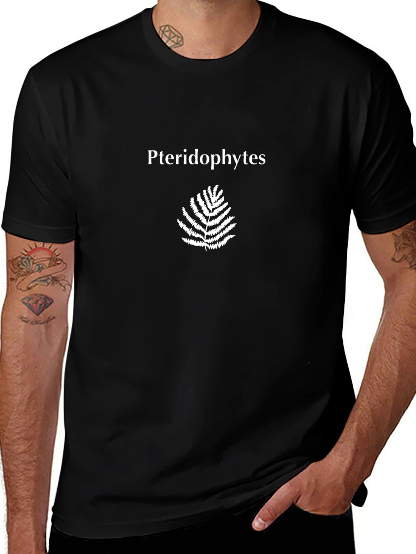 Pteridophytes Black T-Shirt - Fern Design