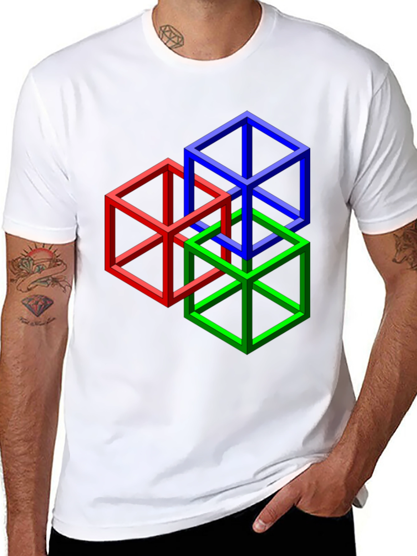 Impossible Cube Graphic Tee - Optical Illusion Art