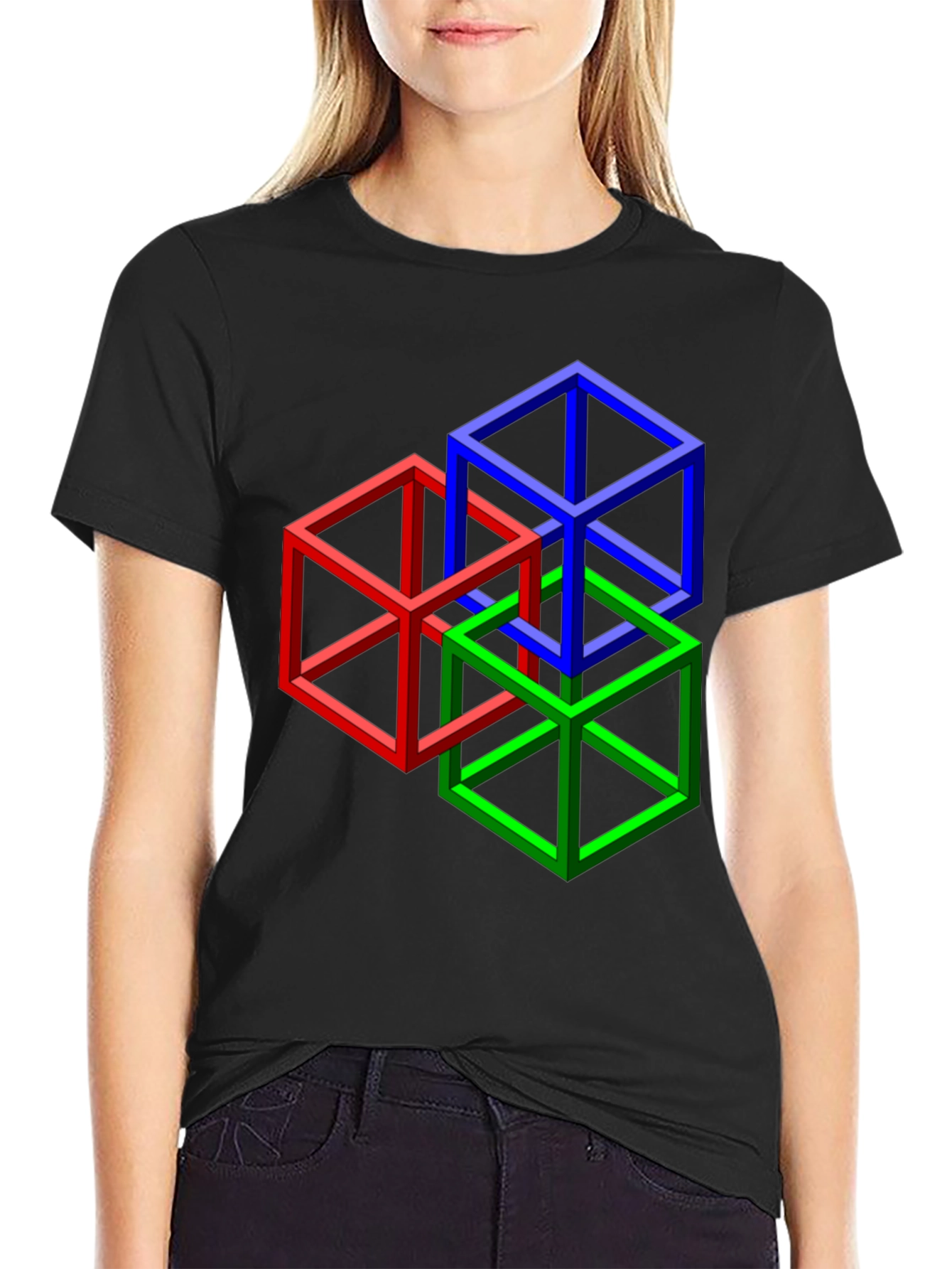 Impossible Cube Graphic Tee - Optical Illusion Art