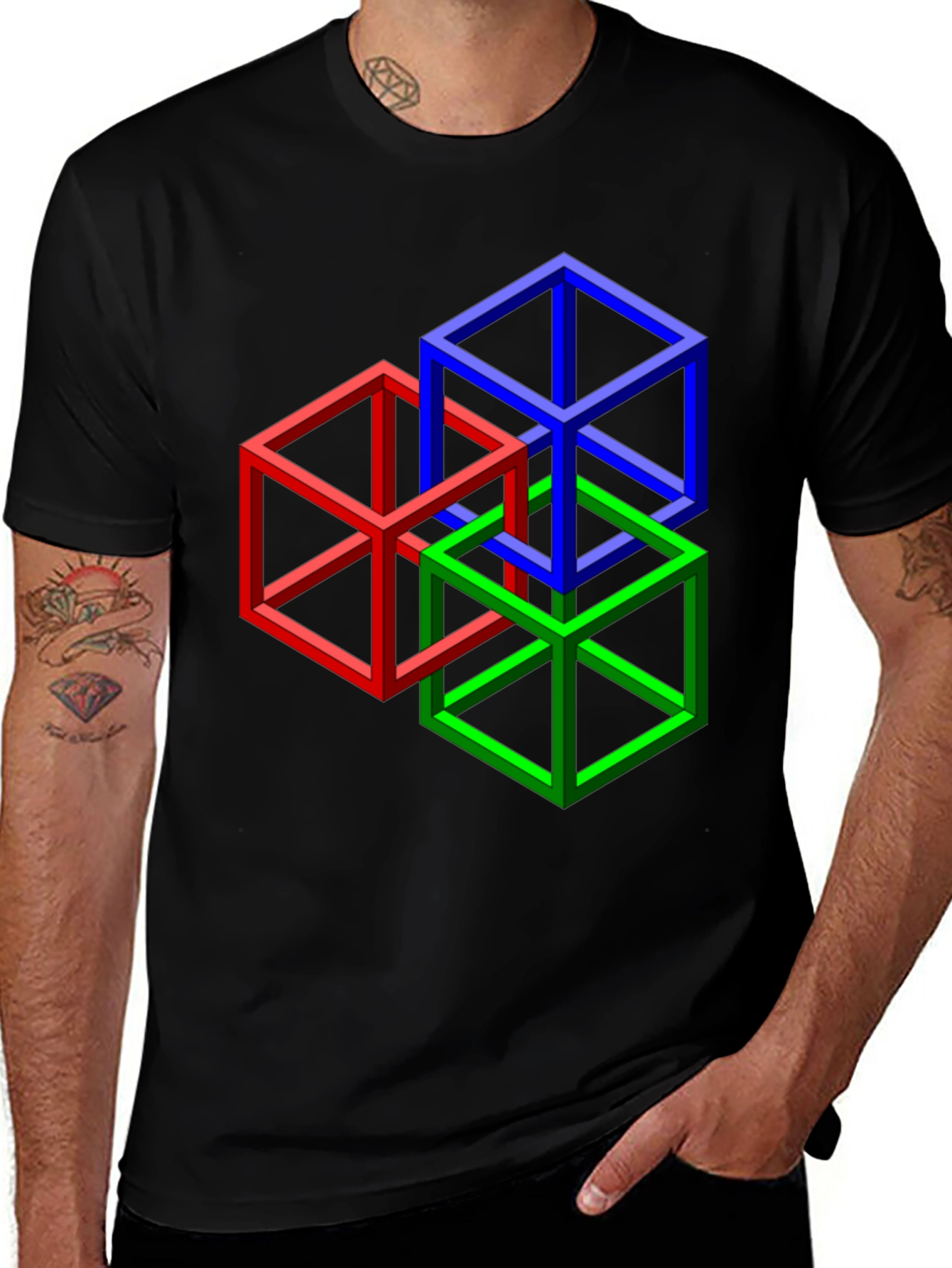 Impossible Cube Graphic Tee - Optical Illusion Art