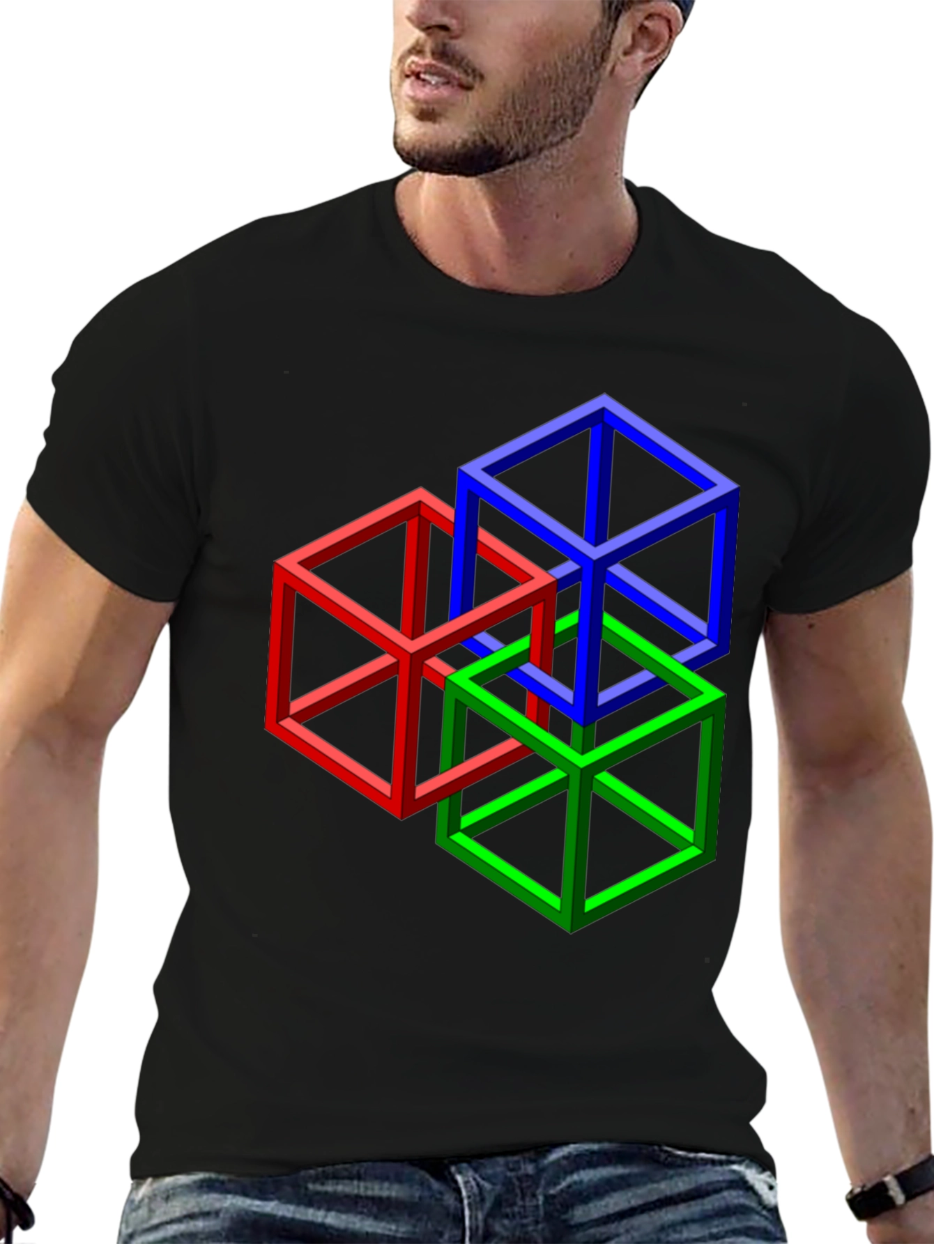 Impossible Cube Graphic Tee - Optical Illusion Art