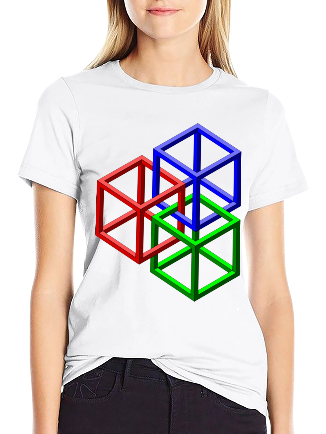 Impossible Cube Graphic Tee - Optical Illusion Art