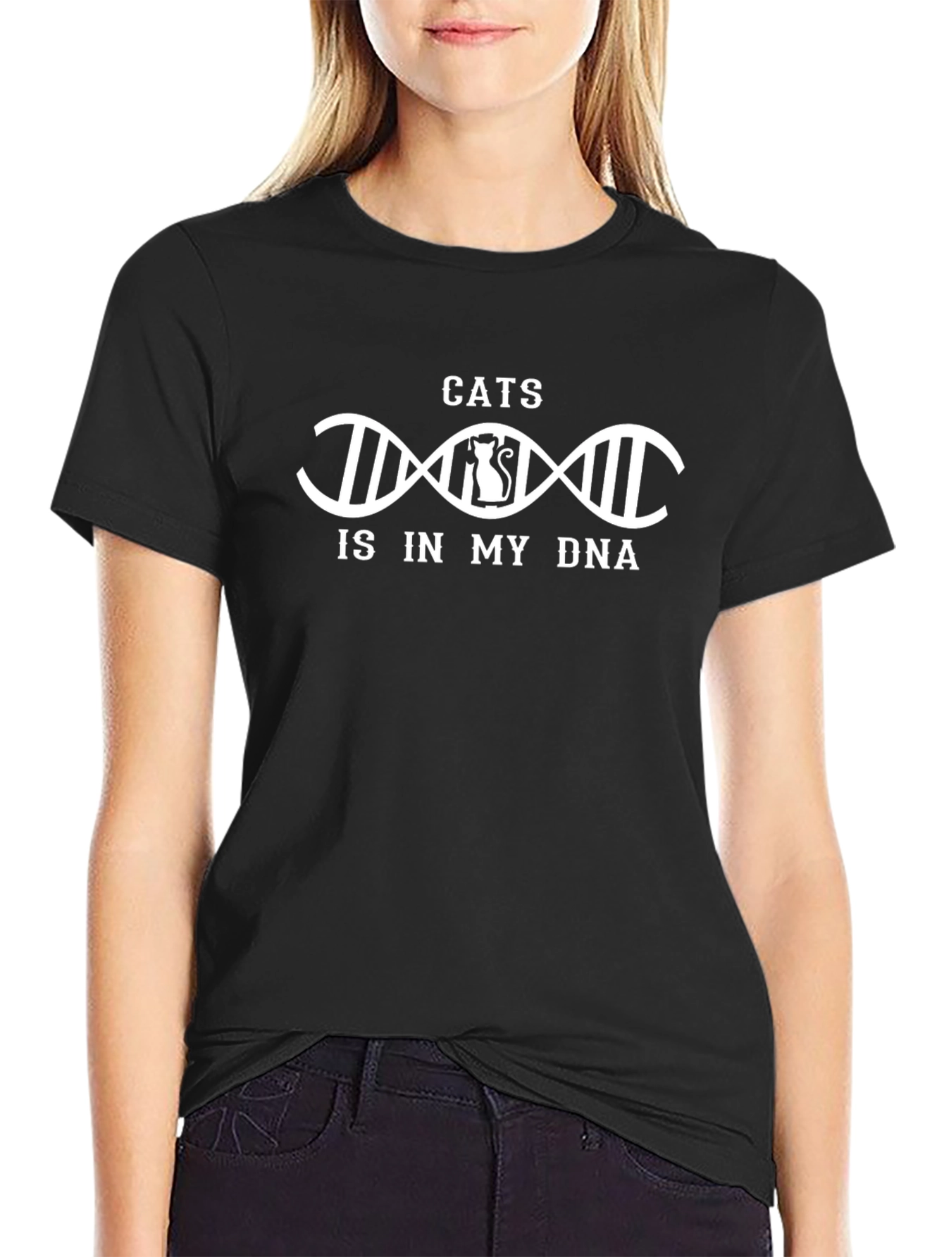 Cats in My DNA Graphic T-Shirt - Black