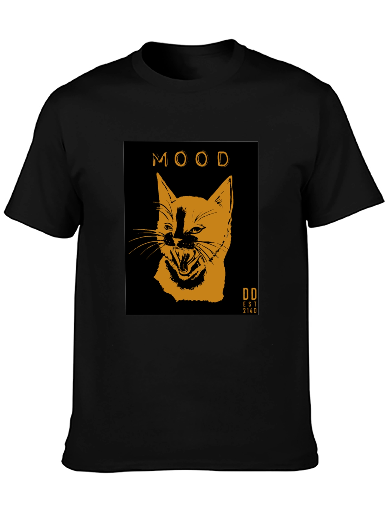 Mood Cat Graphic Tee - Trendy Black Cotton T-Shirt