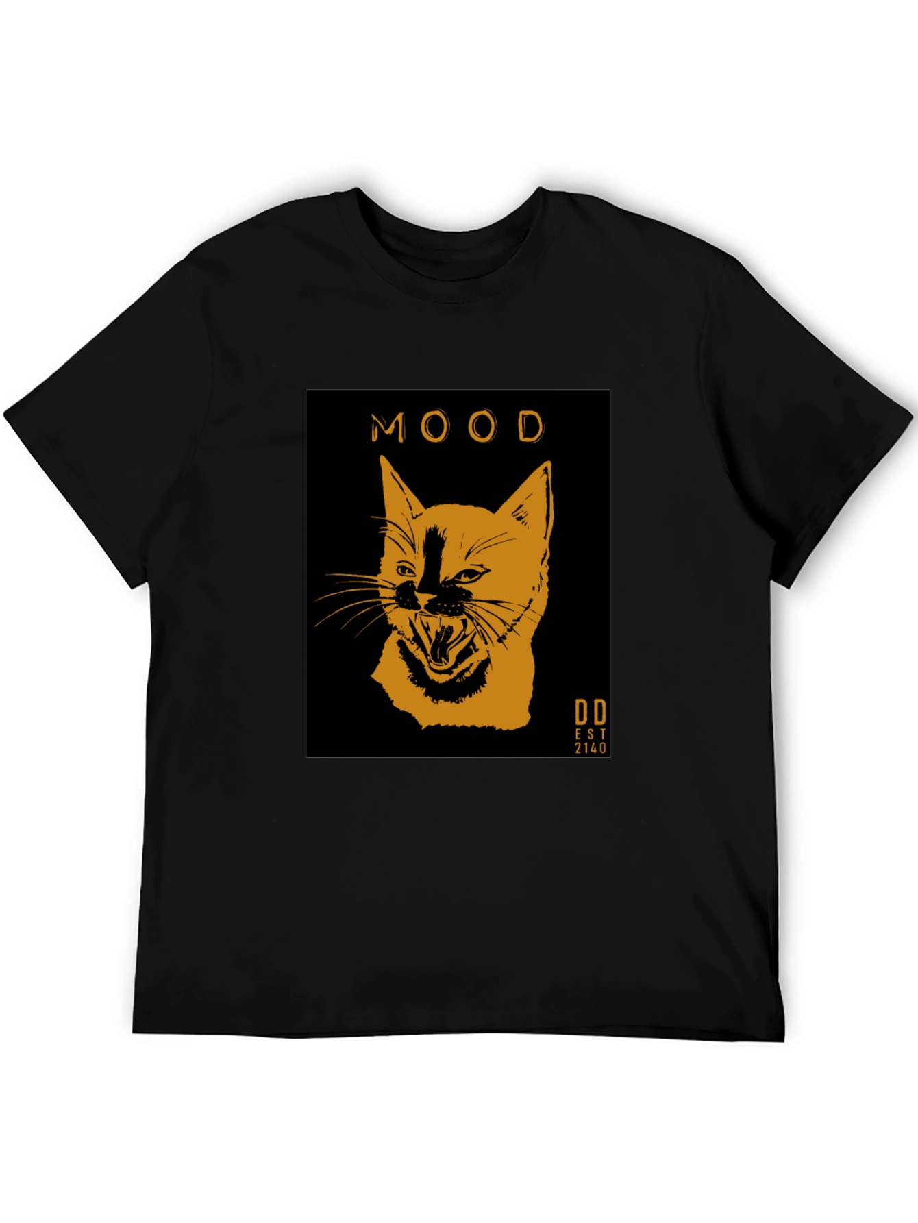 Mood Cat Graphic Tee - Trendy Black Cotton T-Shirt