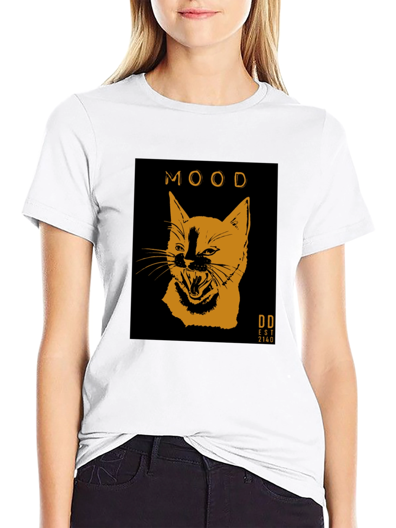 Mood Cat Graphic Tee - Trendy Black Cotton T-Shirt