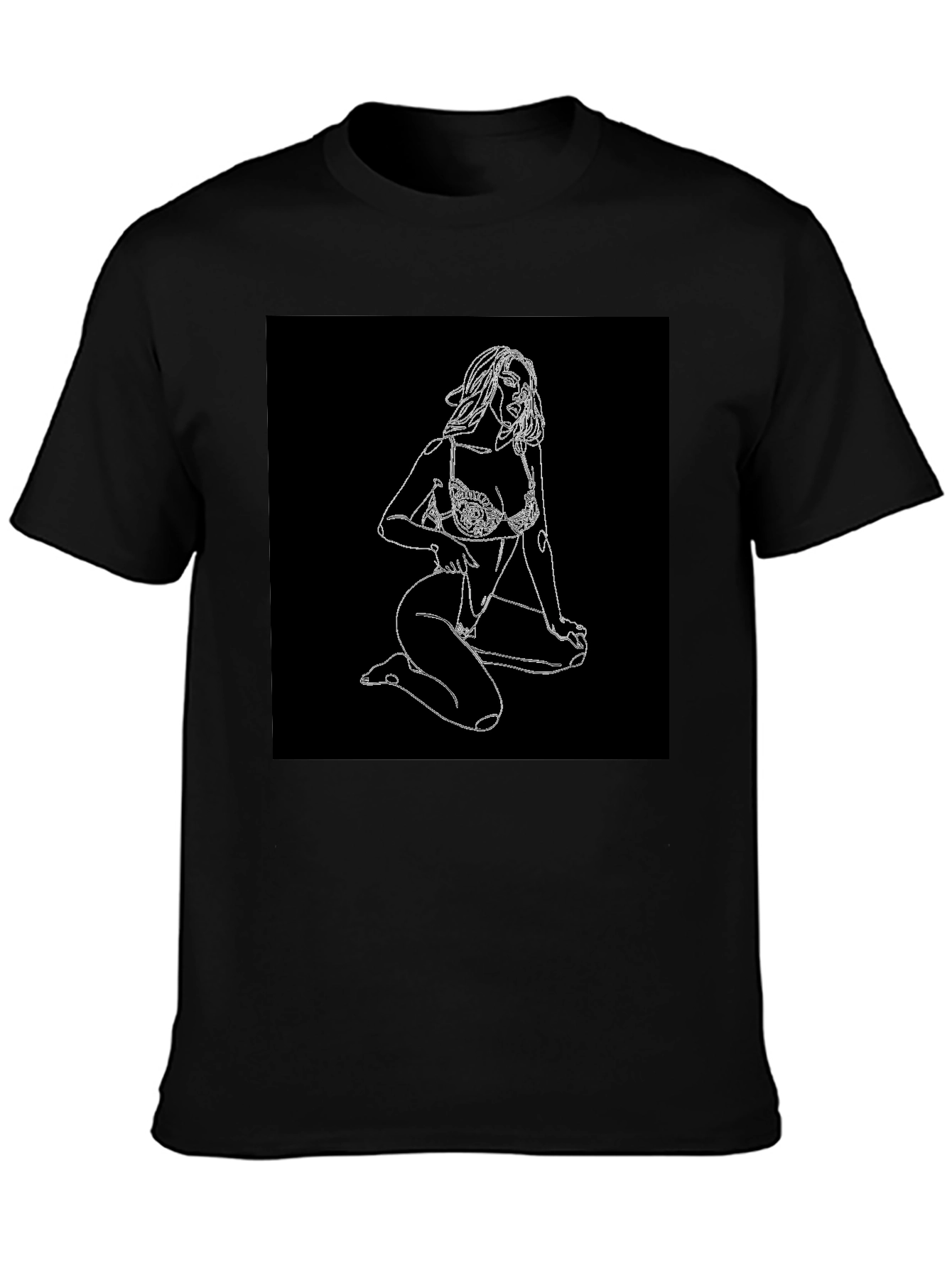 Black T-Shirt with Woman Sketch Graphic