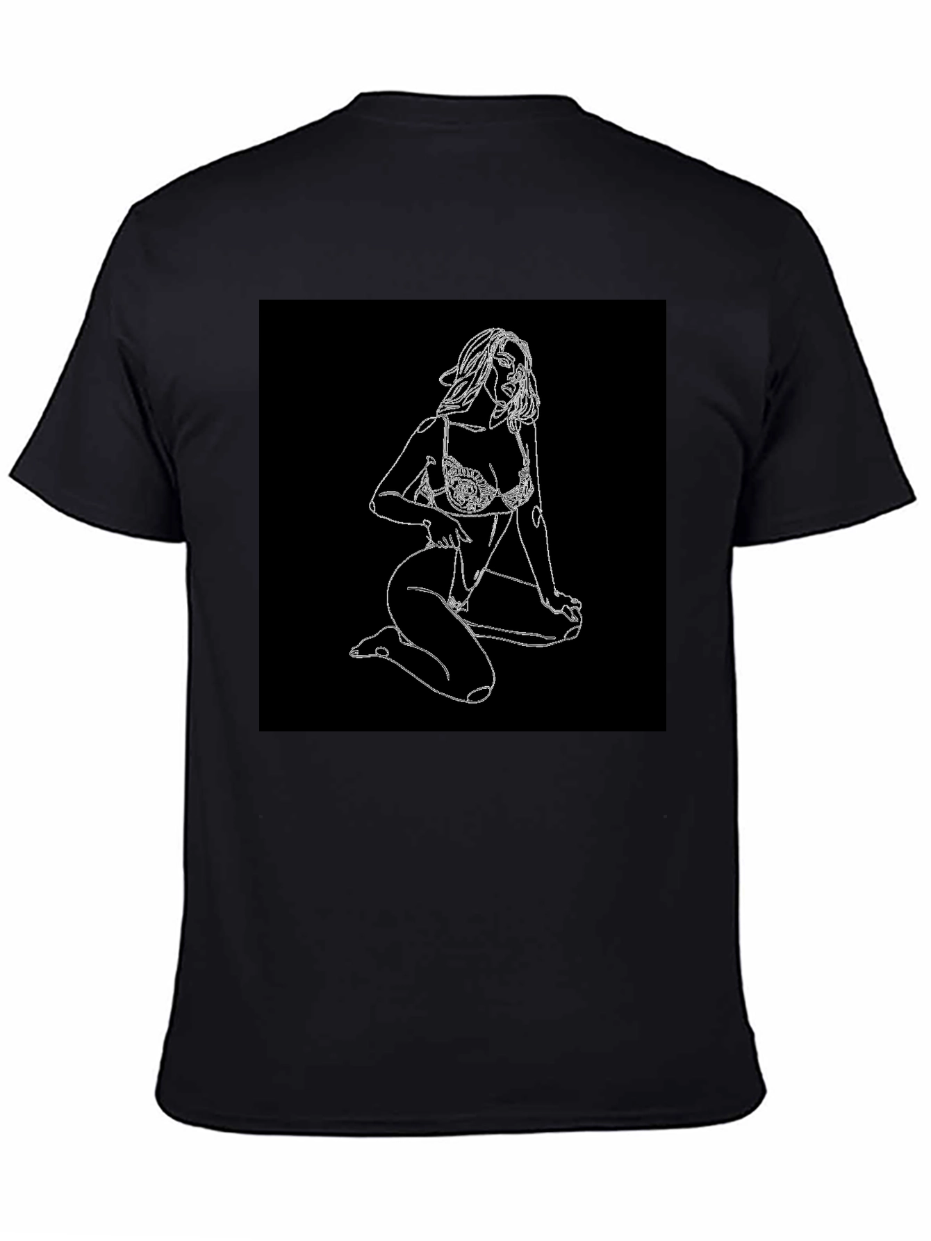 Black T-Shirt with Woman Sketch Graphic