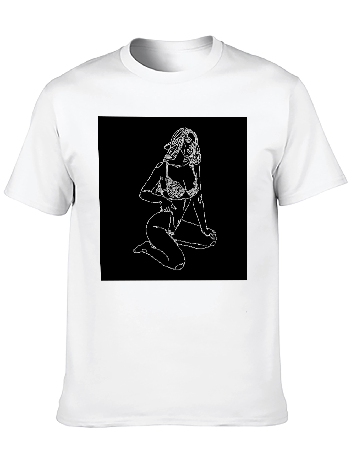 Black T-Shirt with Woman Sketch Graphic
