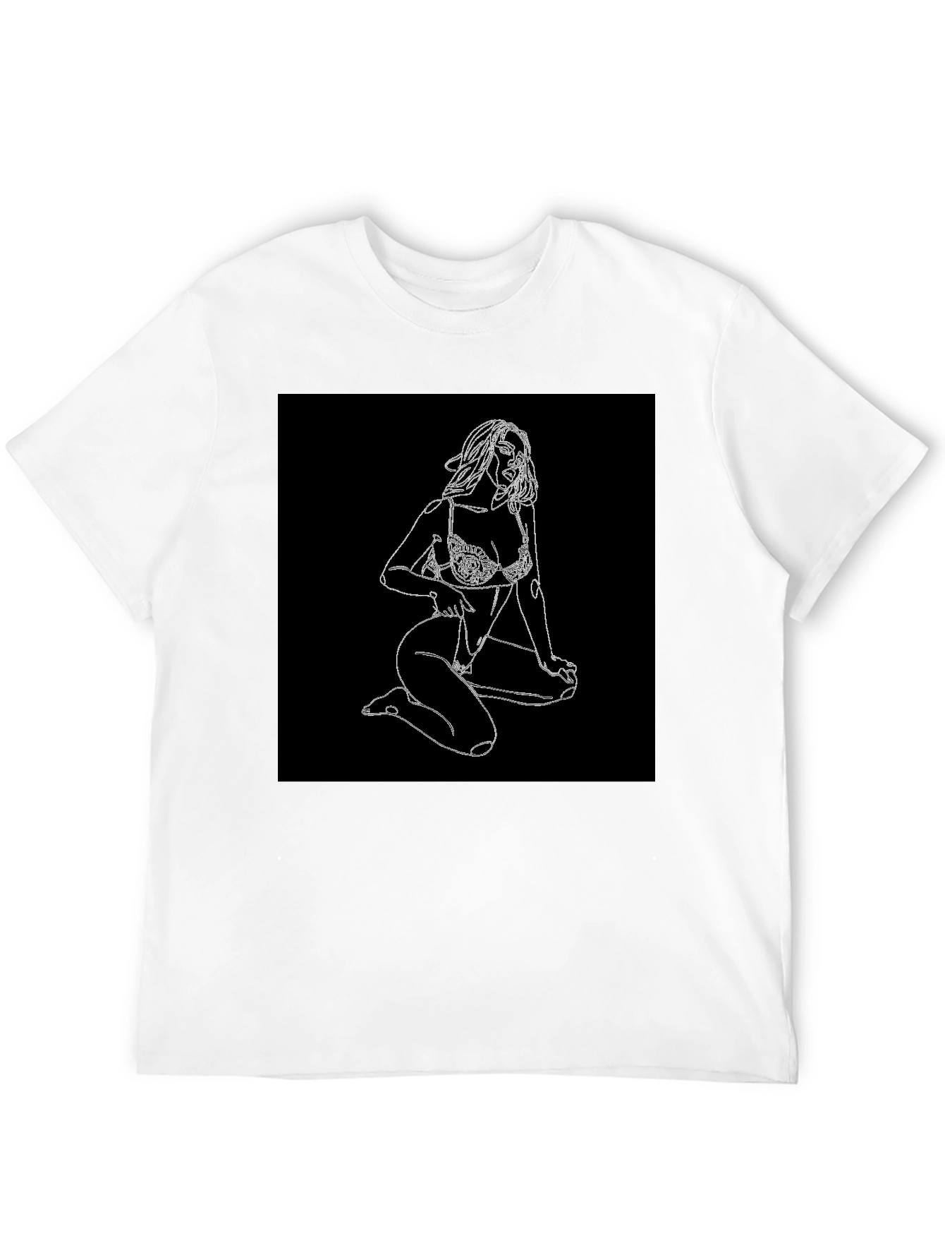 Black T-Shirt with Woman Sketch Graphic