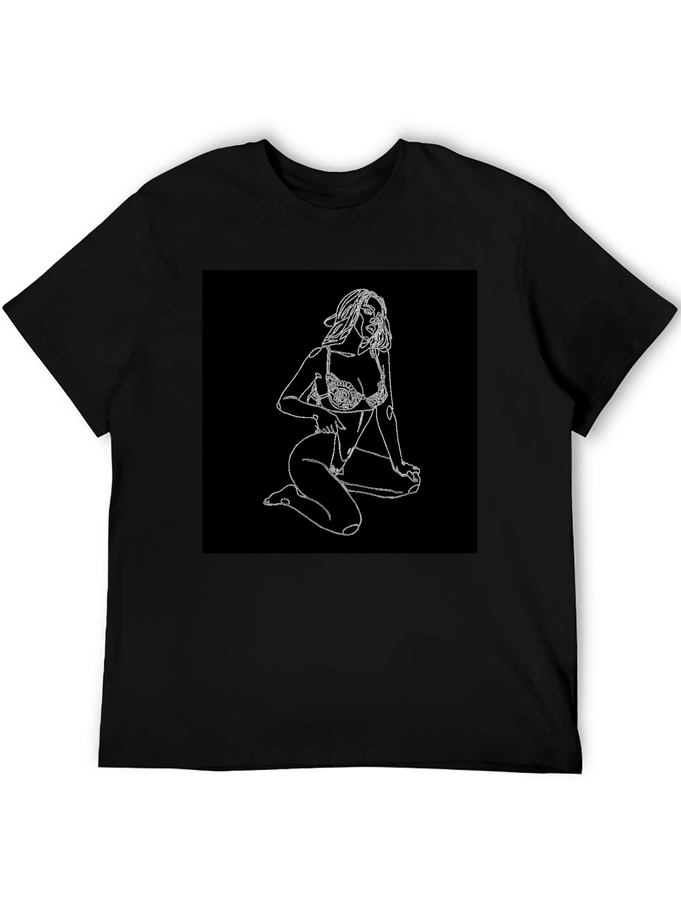 Black T-Shirt with Woman Sketch Graphic