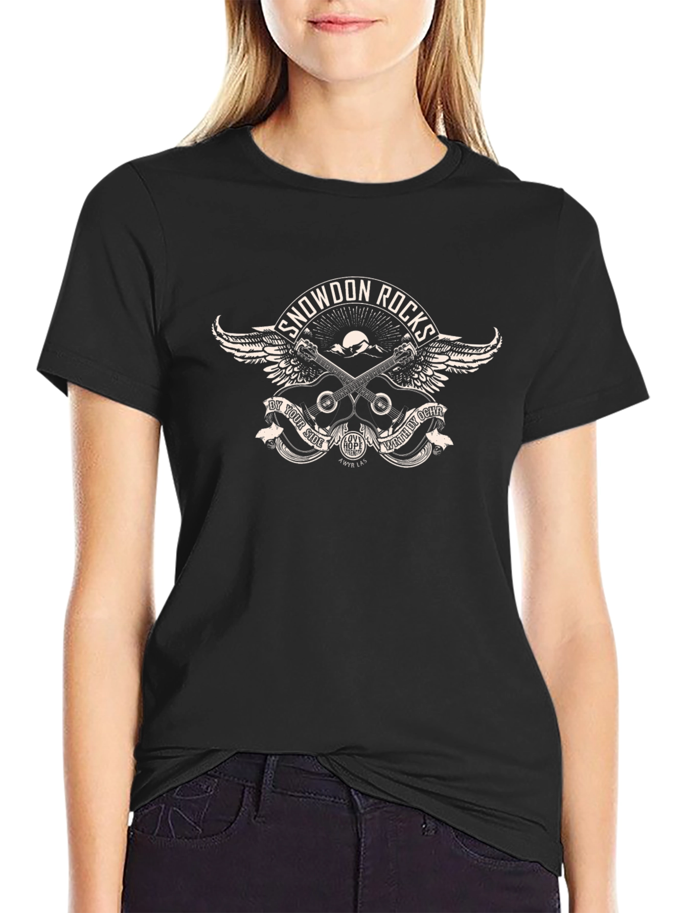 Snowdon Rocks Graphic Print Black T-Shirt