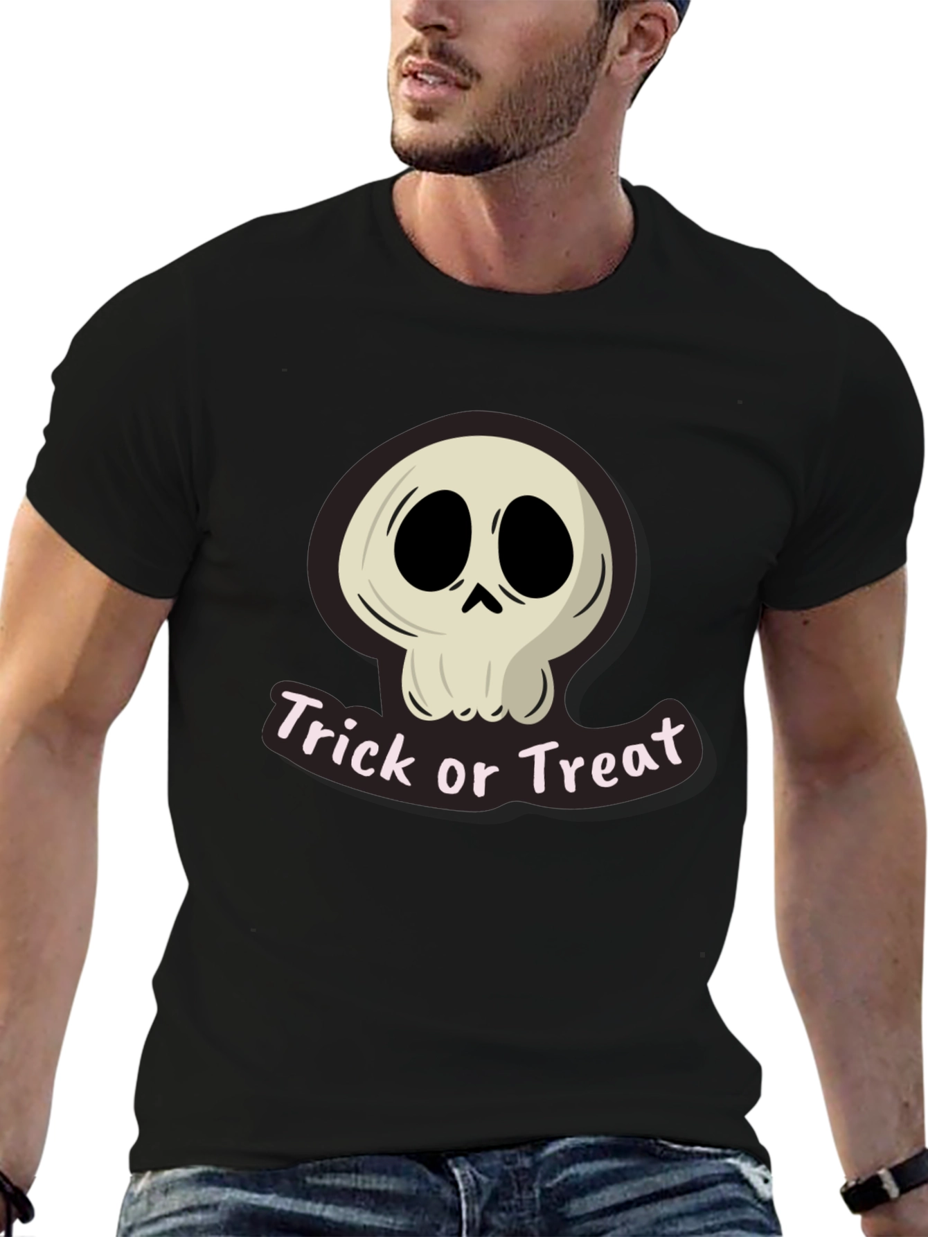 Halloween Skull Trick or Treat Black T-Shirt