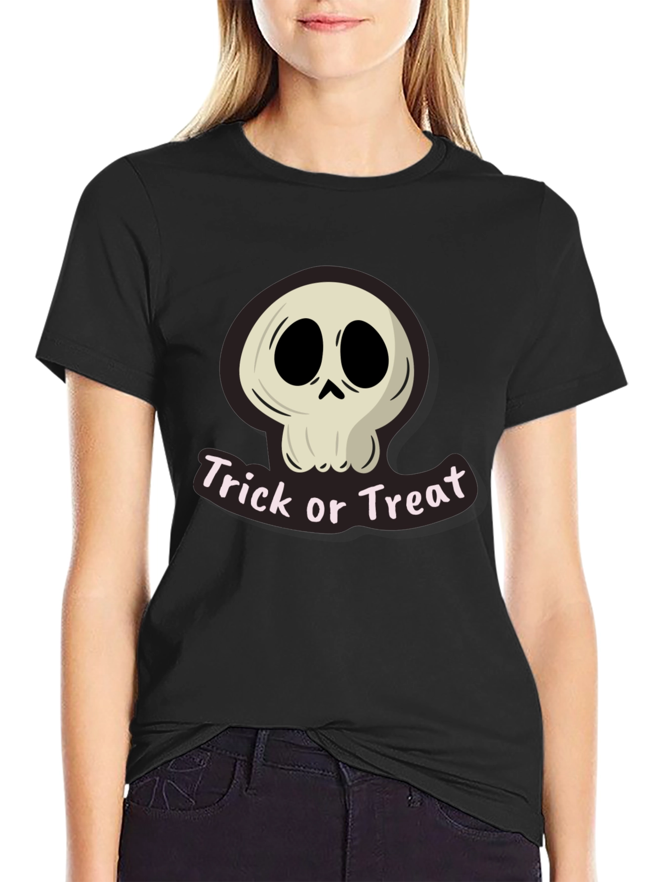 Halloween Skull Trick or Treat Black T-Shirt