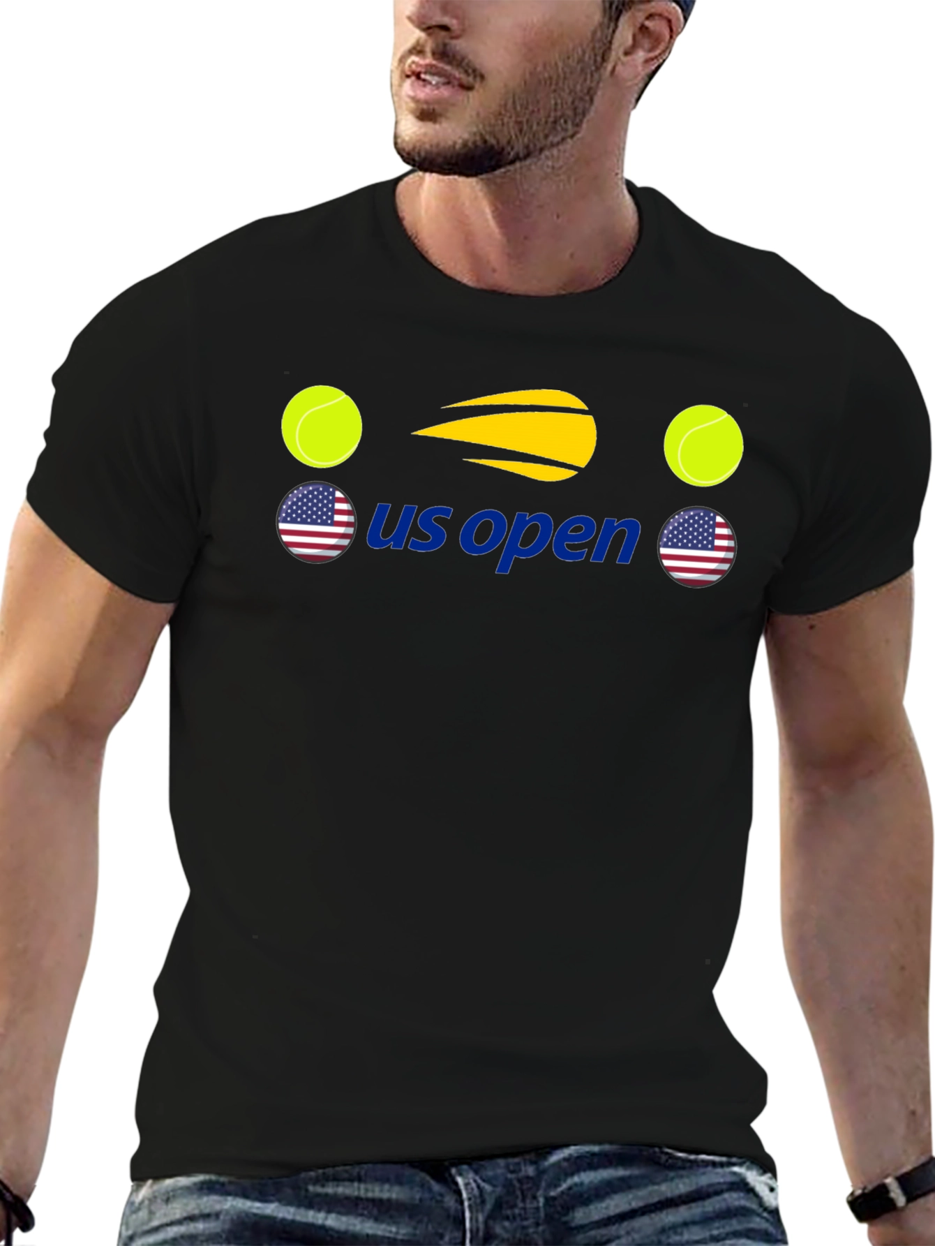 US Open Tennis Graphic Tee - Black Cotton T-Shirt