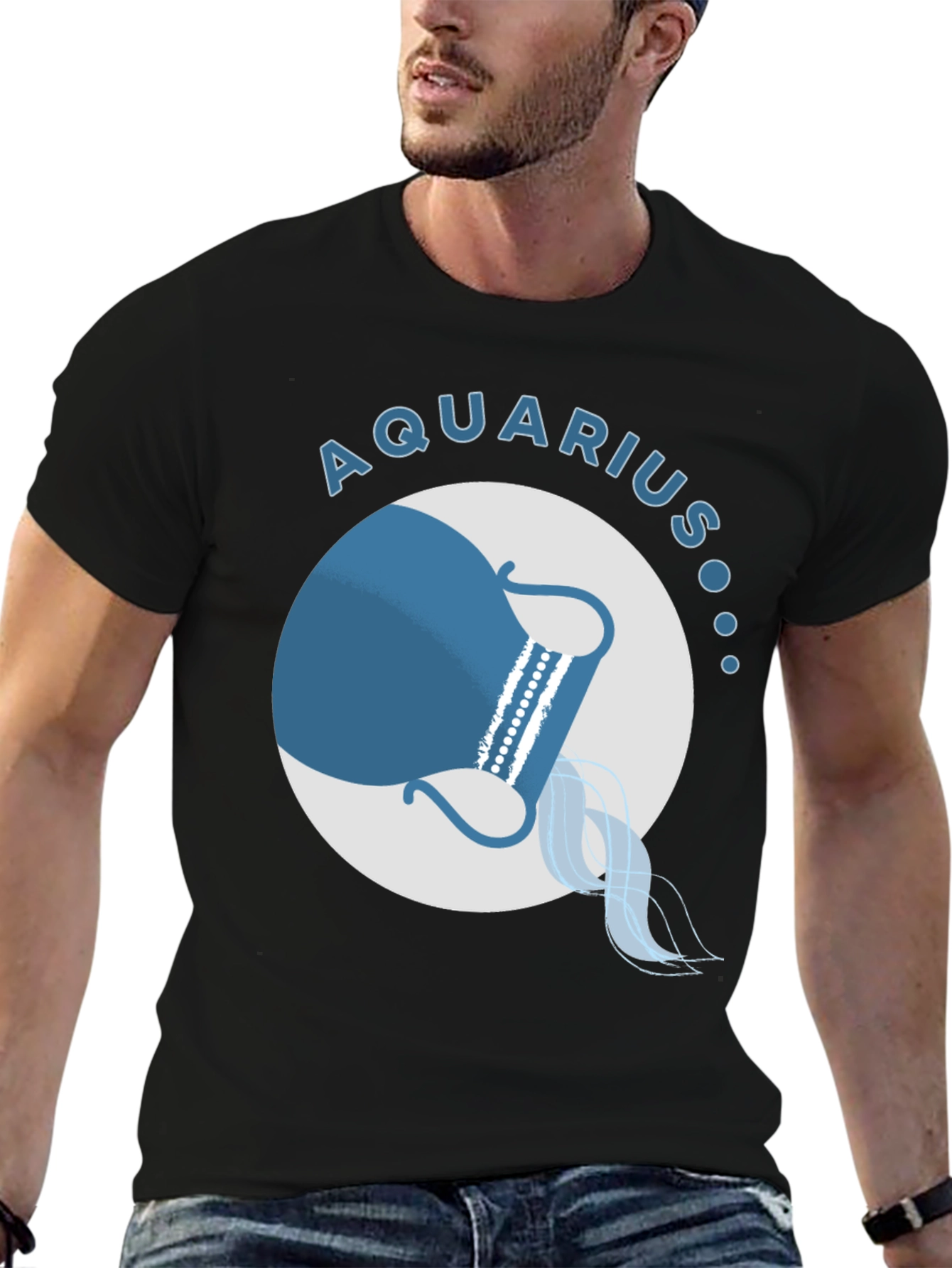 Aquarius Zodiac Sign Black T-Shirt