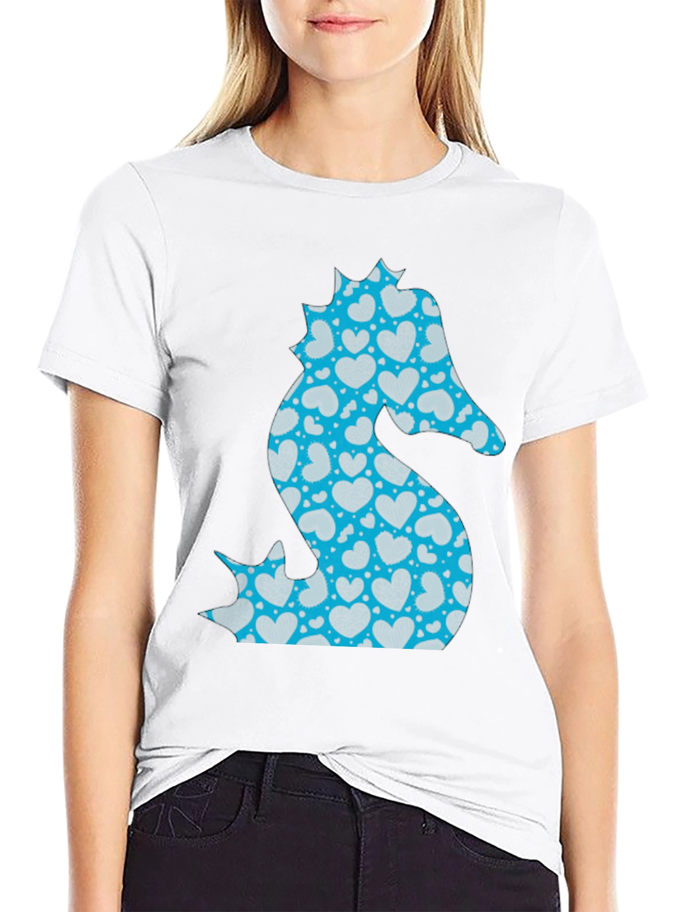 Heart Seahorse Graphic Tee - Black Casual Shirt