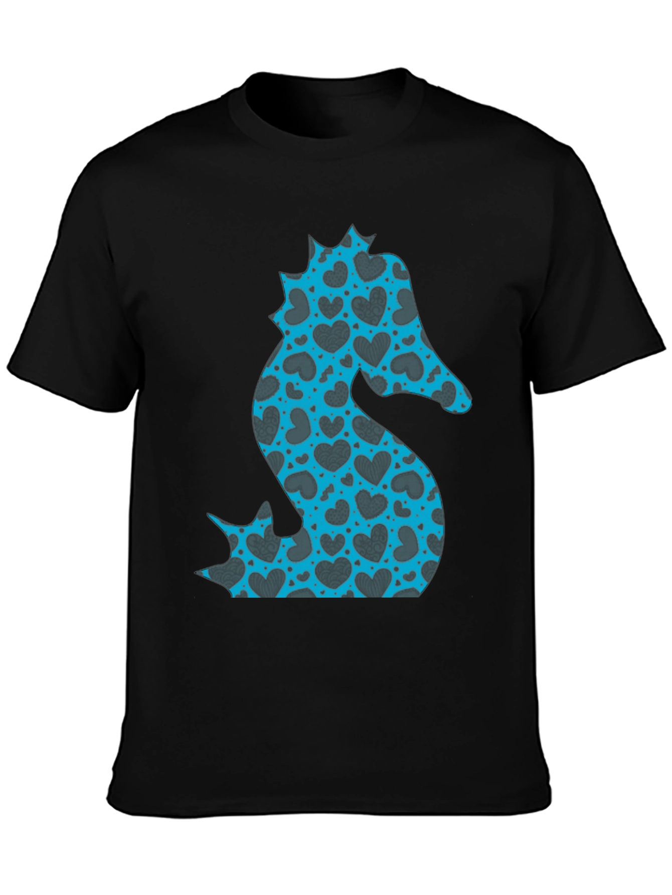 Heart Seahorse Graphic Tee - Black Casual Shirt