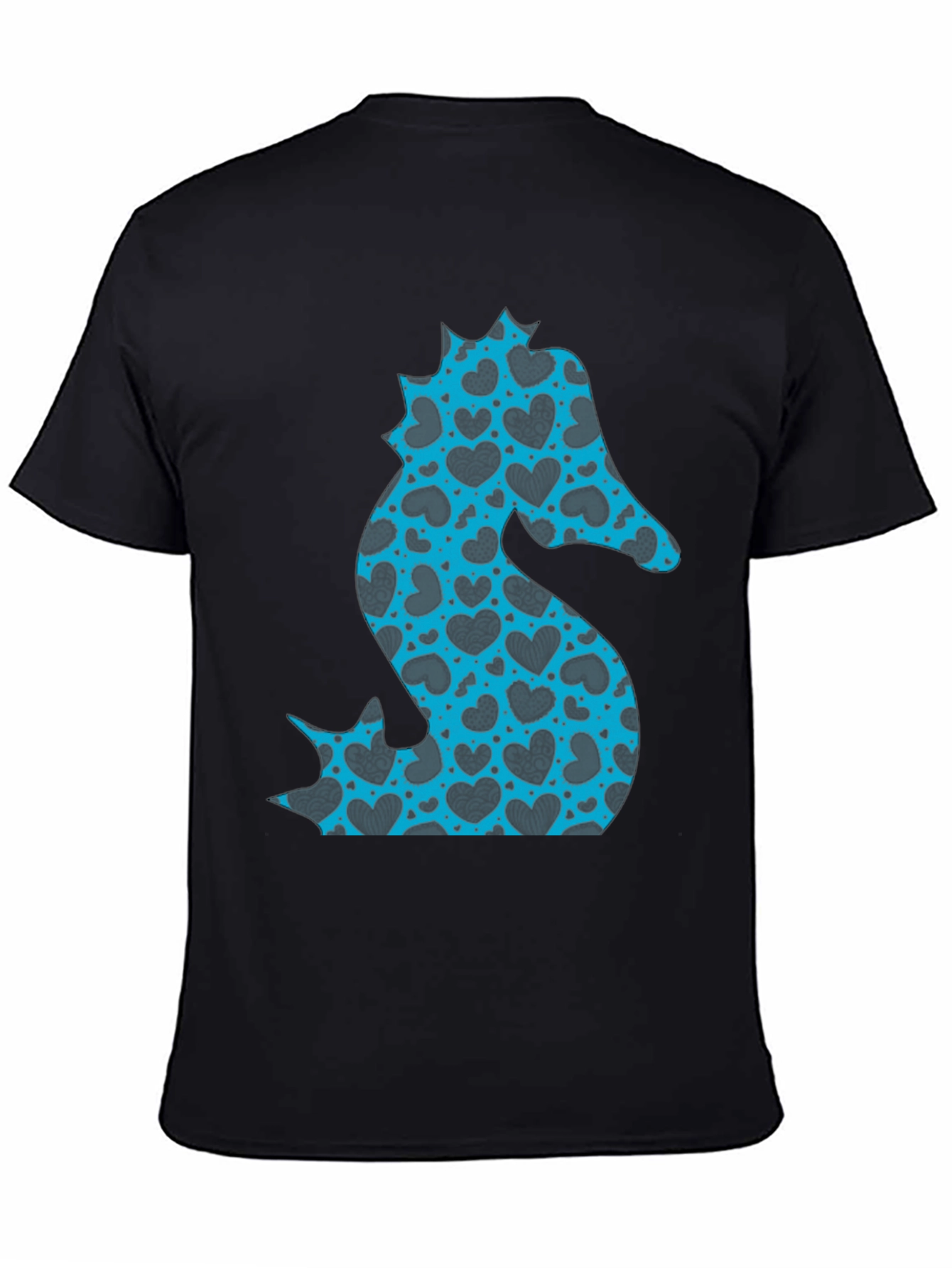 Heart Seahorse Graphic Tee - Black Casual Shirt