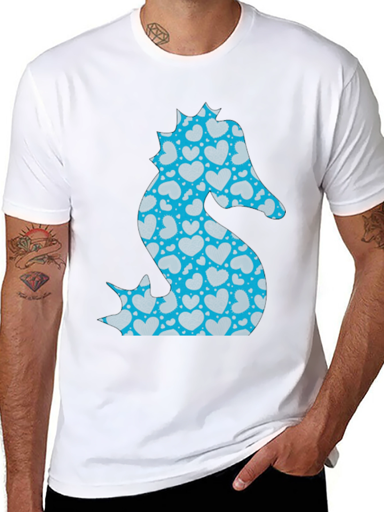 Heart Seahorse Graphic Tee - Black Casual Shirt