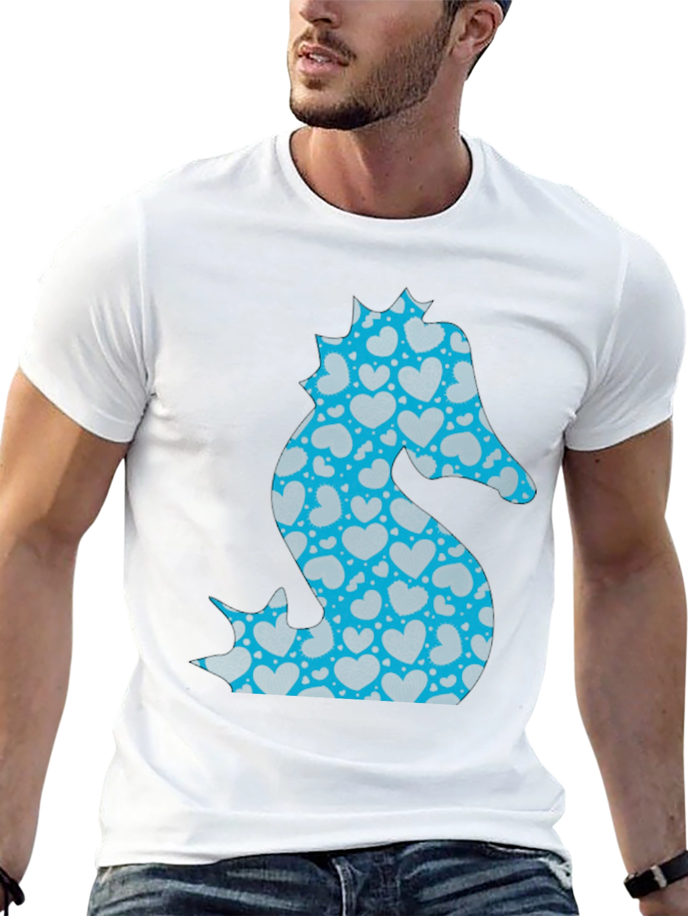 Heart Seahorse Graphic Tee - Black Casual Shirt