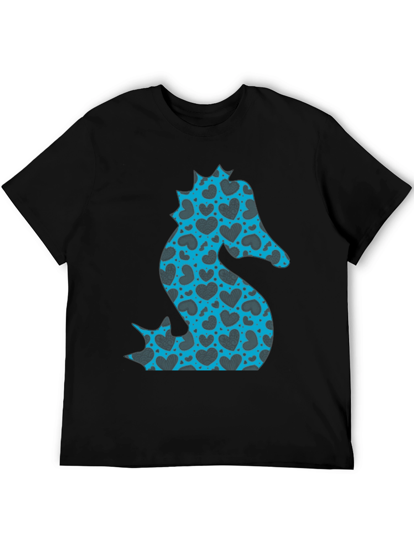 Heart Seahorse Graphic Tee - Black Casual Shirt