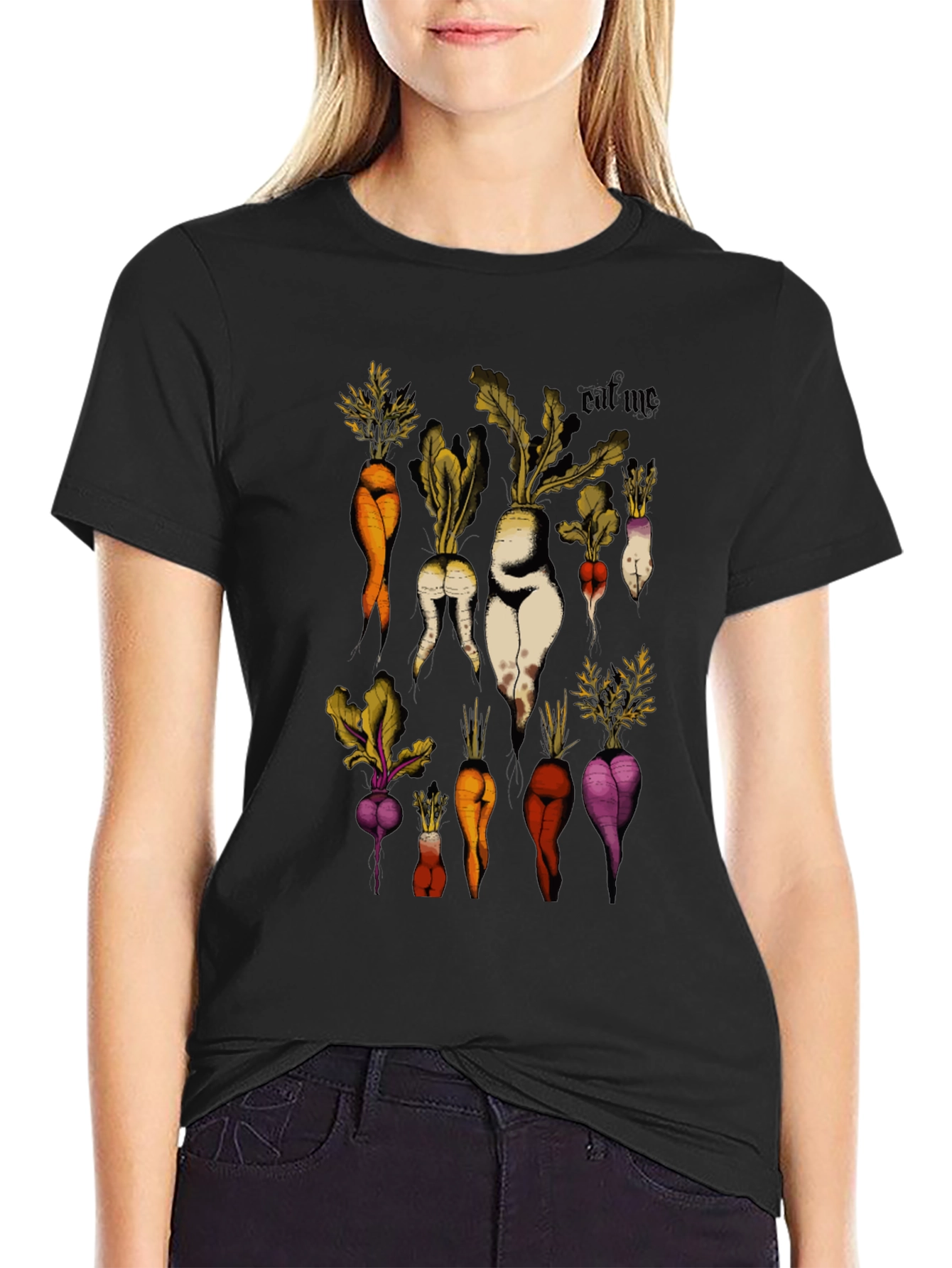 Eat Me Vegetable Graphic Black T-Shirt