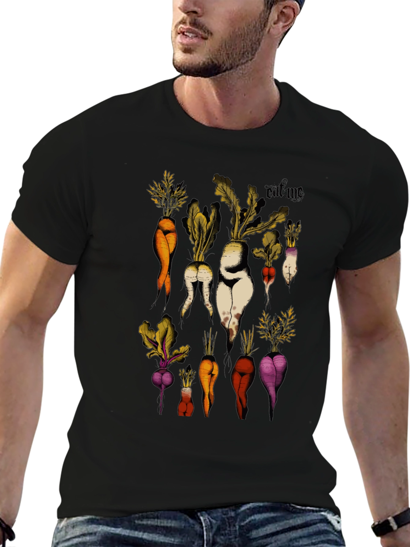 Eat Me Vegetable Graphic Black T-Shirt
